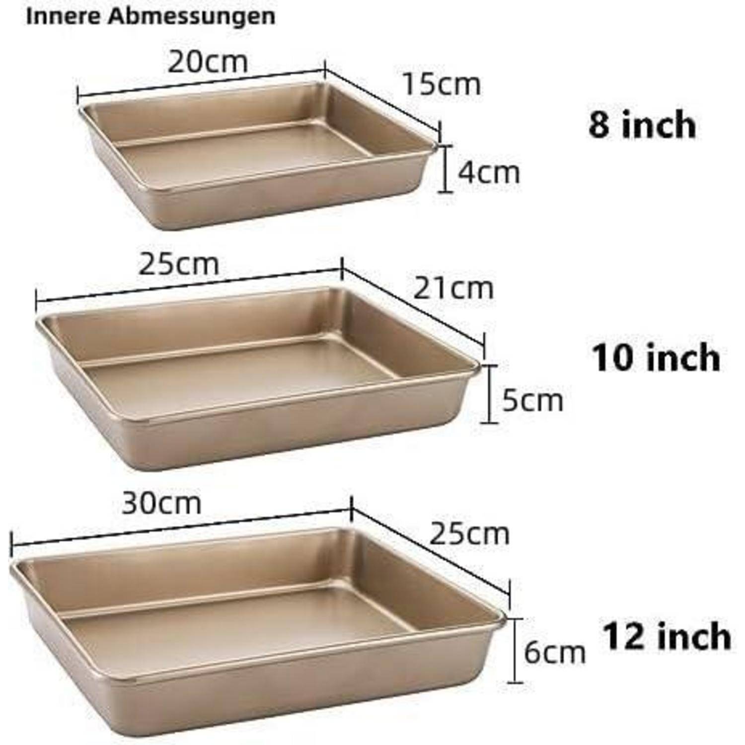 Antihaft Backblech Set 3-teilig Edelstahl Kuchenblech Auflaufform Gold