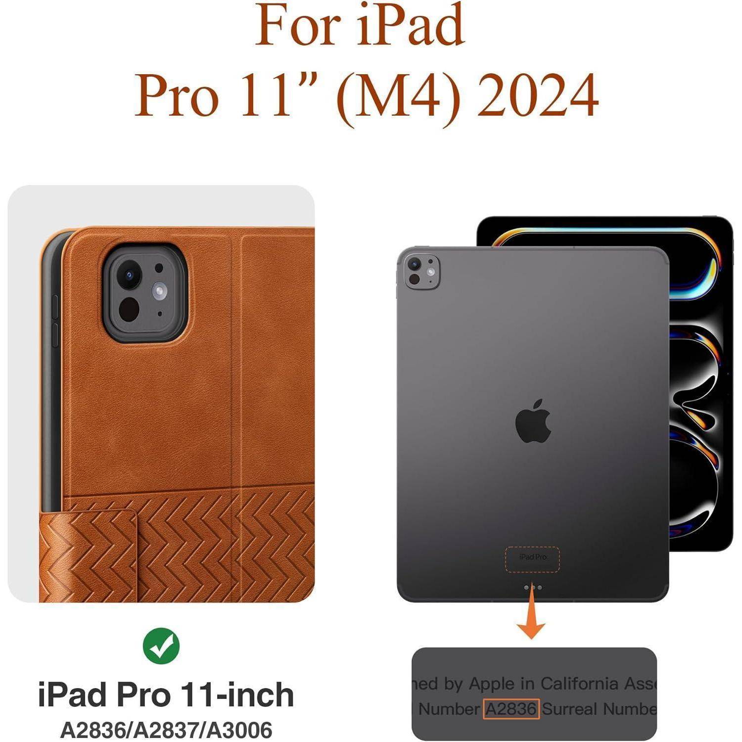 Hülle iPad Pro 11 Zoll M4 PU Leder Stifthalter USB-C Braun
