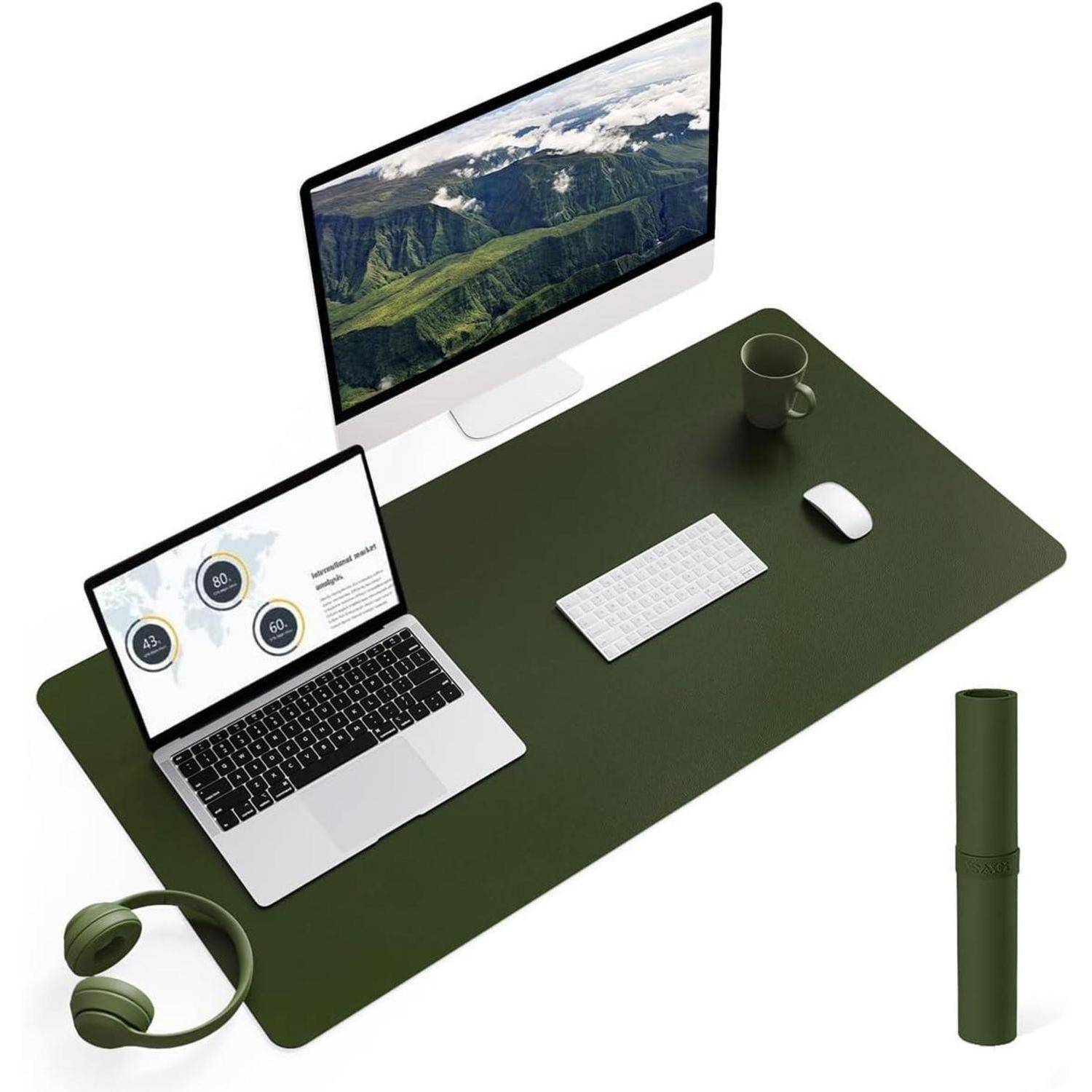 Großes Mauspad Schreibtischunterlage aus Leder 90x43cm dunkelgrün