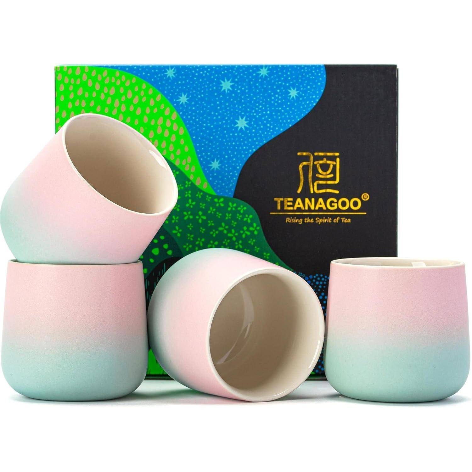 Japanische Teetasse 7,2Oz 205ml Farbverlauf Rosa Grün 4er Set