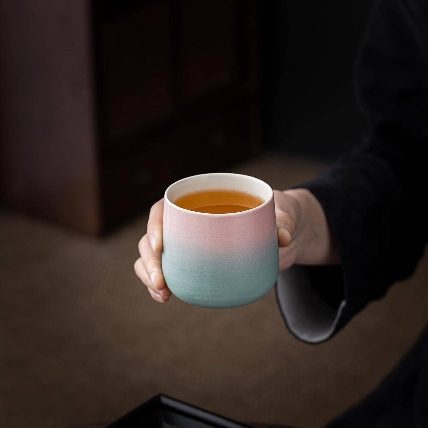 Japanische Teetasse 7,2Oz 205ml Farbverlauf Rosa Grün 4er Set