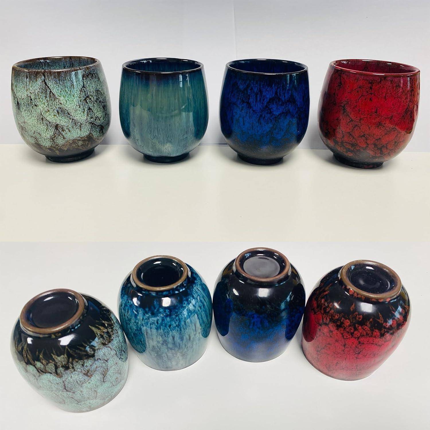 Japanische Keramik Teetassen Set 4er Flammglasiert Geschenkbox