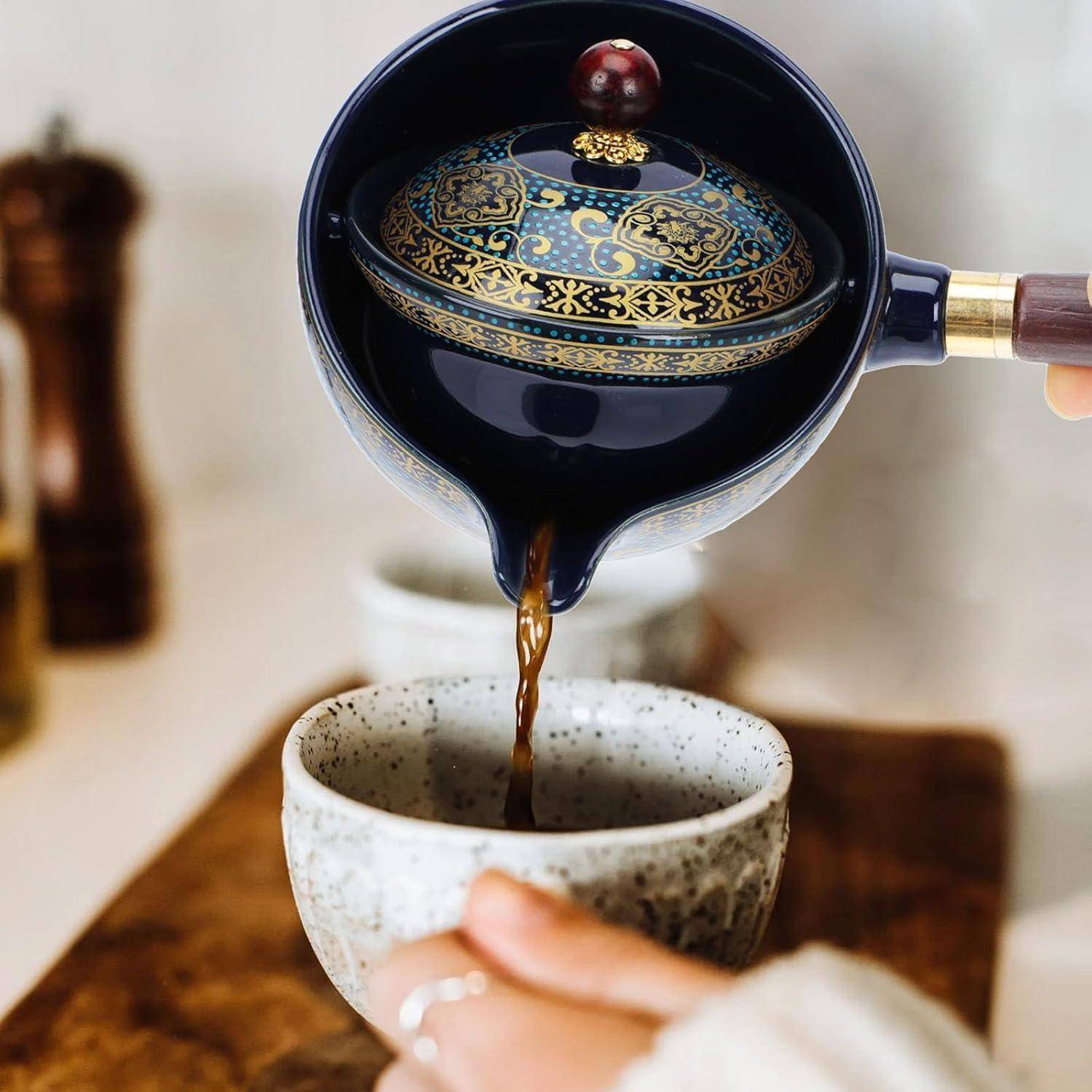 Keramik Teekanne Japanische Kyusu mit Holzgriff Teesieb Retro