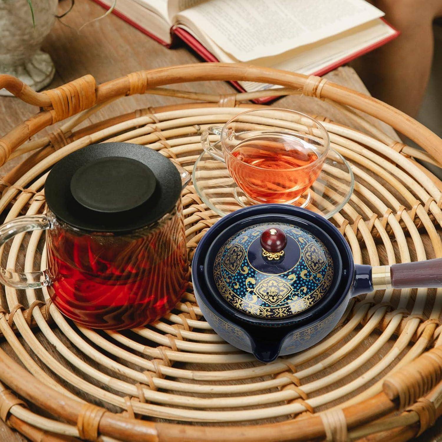 Keramik Teekanne Japanische Kyusu mit Holzgriff Teesieb Retro