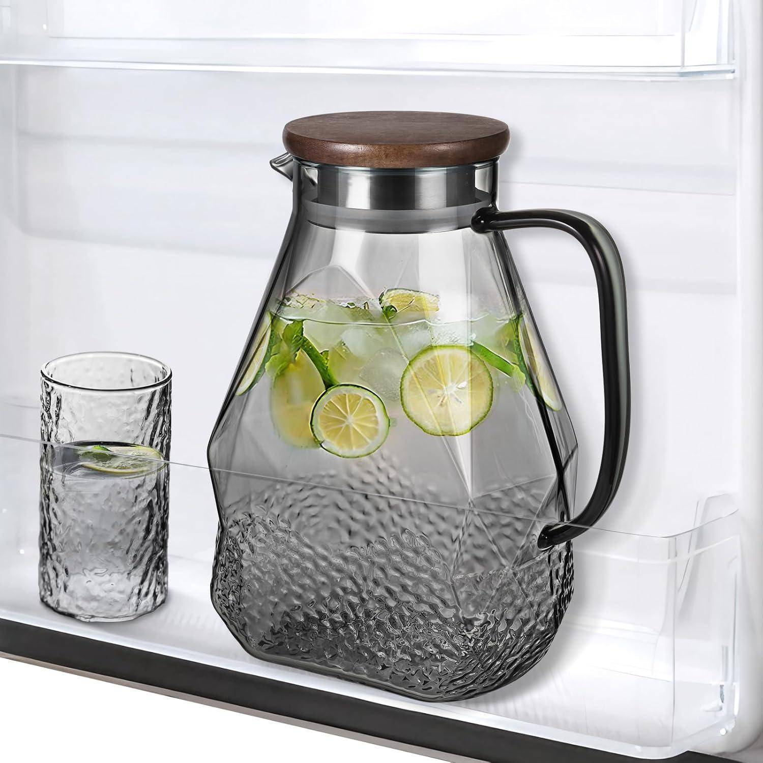Glaskaraffe 1.8L Wasserkaraffe mit Deckel Schwarz für Kühlschrank