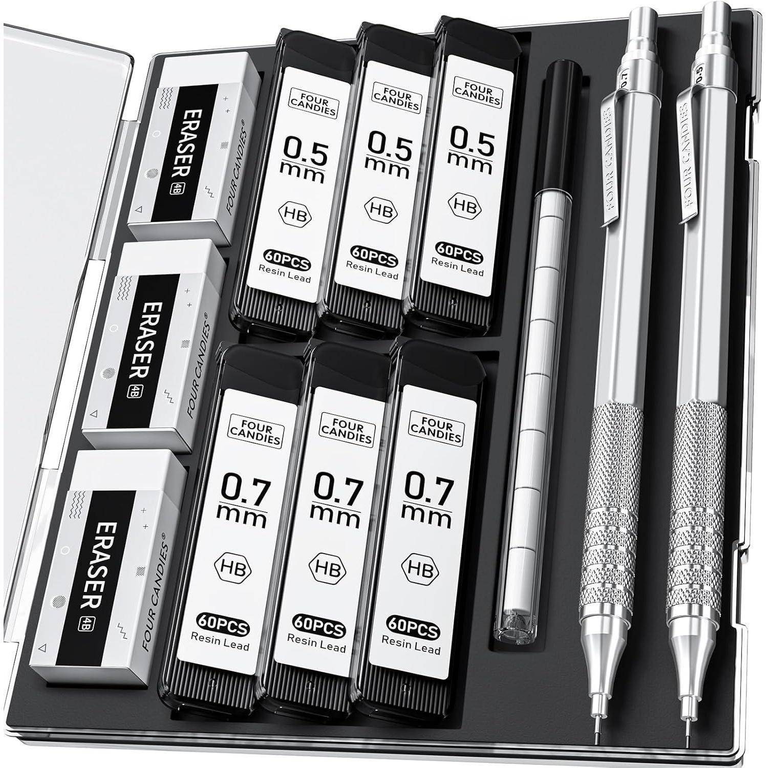 Metall Druckbleistifte Set 0,5mm 0,7mm Etui 360PCS HB Mine 3