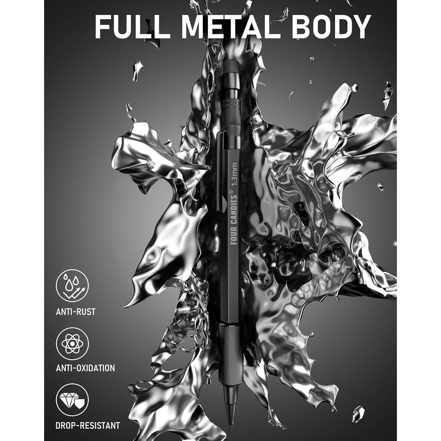 Druckbleistift Set 1,3mm Metall 24 Minen Radiergummi 6 Nachfüllungen