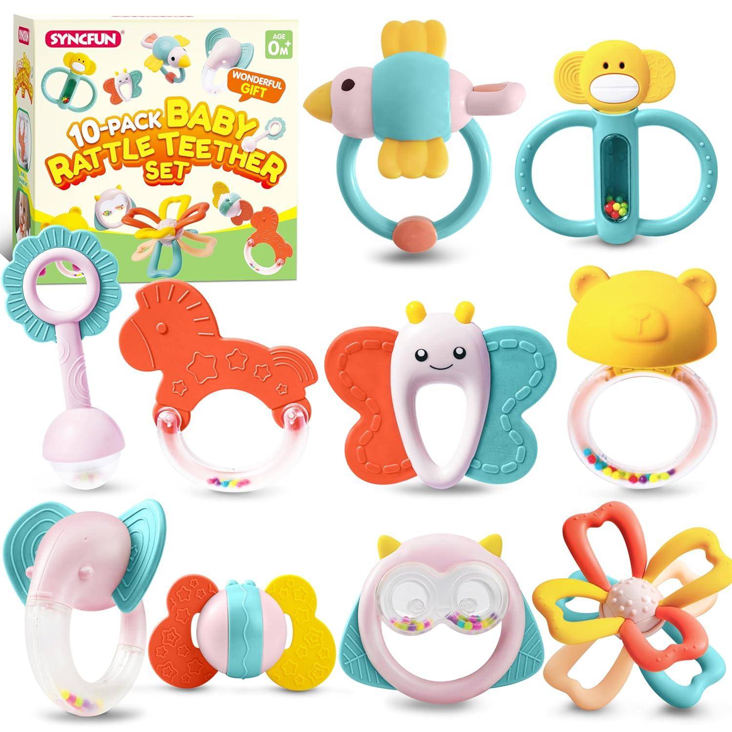 Beißspielzeug Baby Set 10-teilig Greifspielzeug Rassel Beissring ab 3