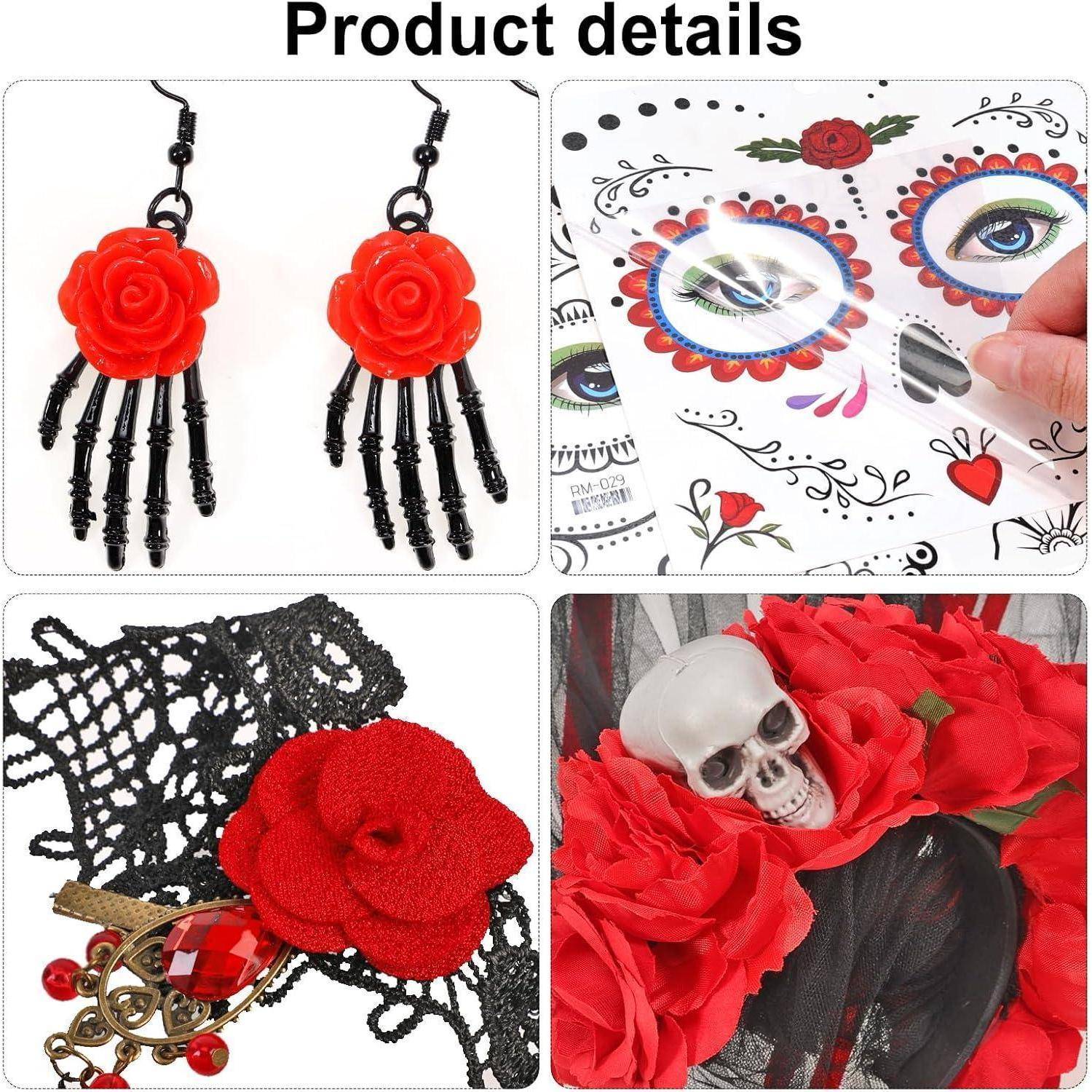Halloween Kostüm Damen Dia De Los Muertos Haarreif Schleier Rosen