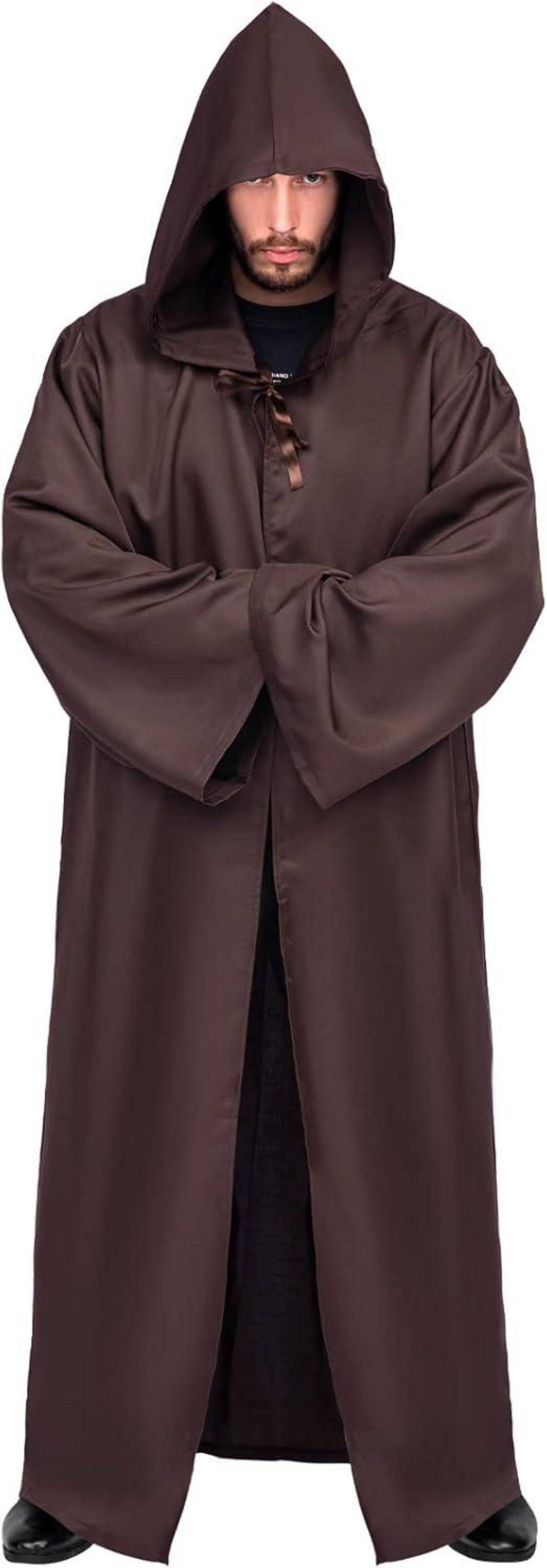Umhang mit Kapuze Erwachsene Robe Halloween Kostüm Braun L