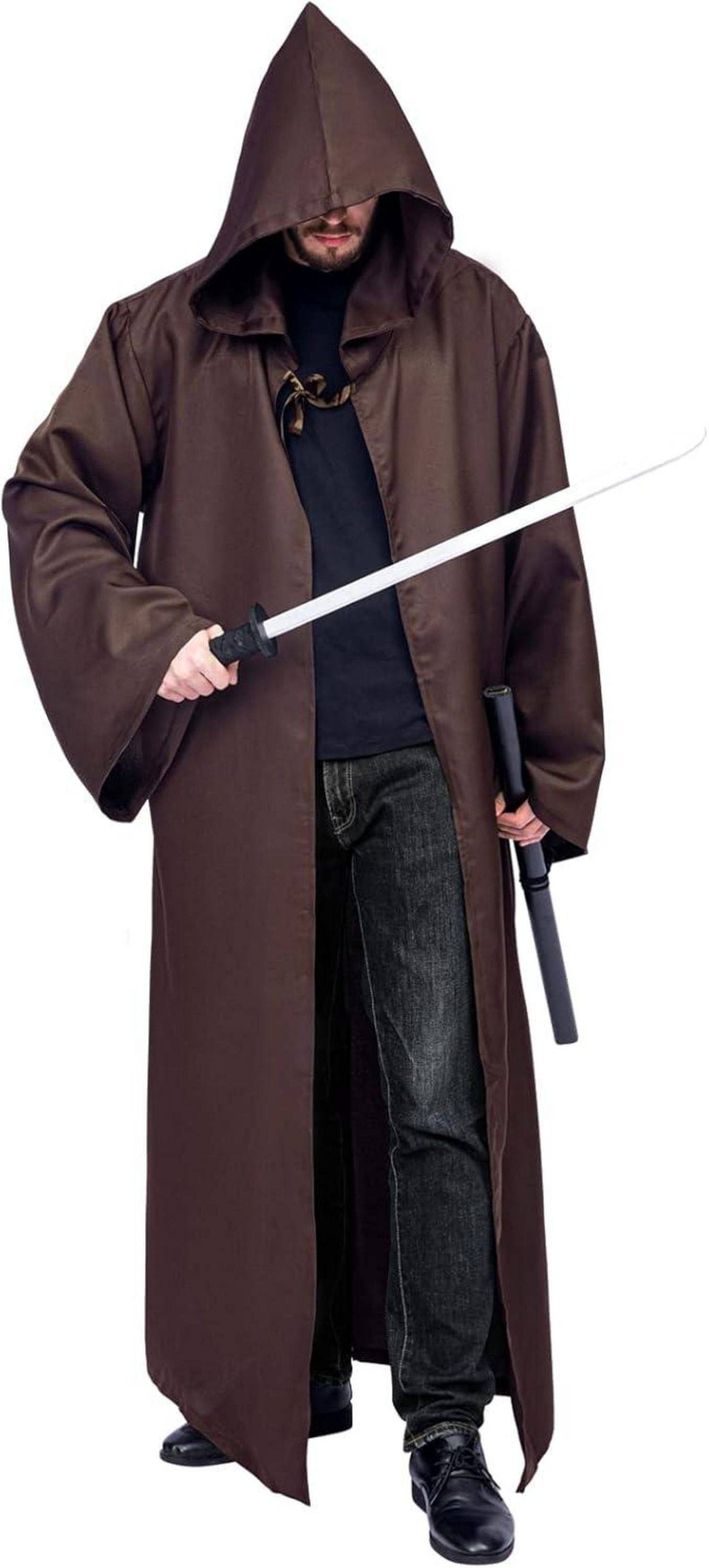 Umhang mit Kapuze Erwachsene Robe Halloween Kostüm Braun L