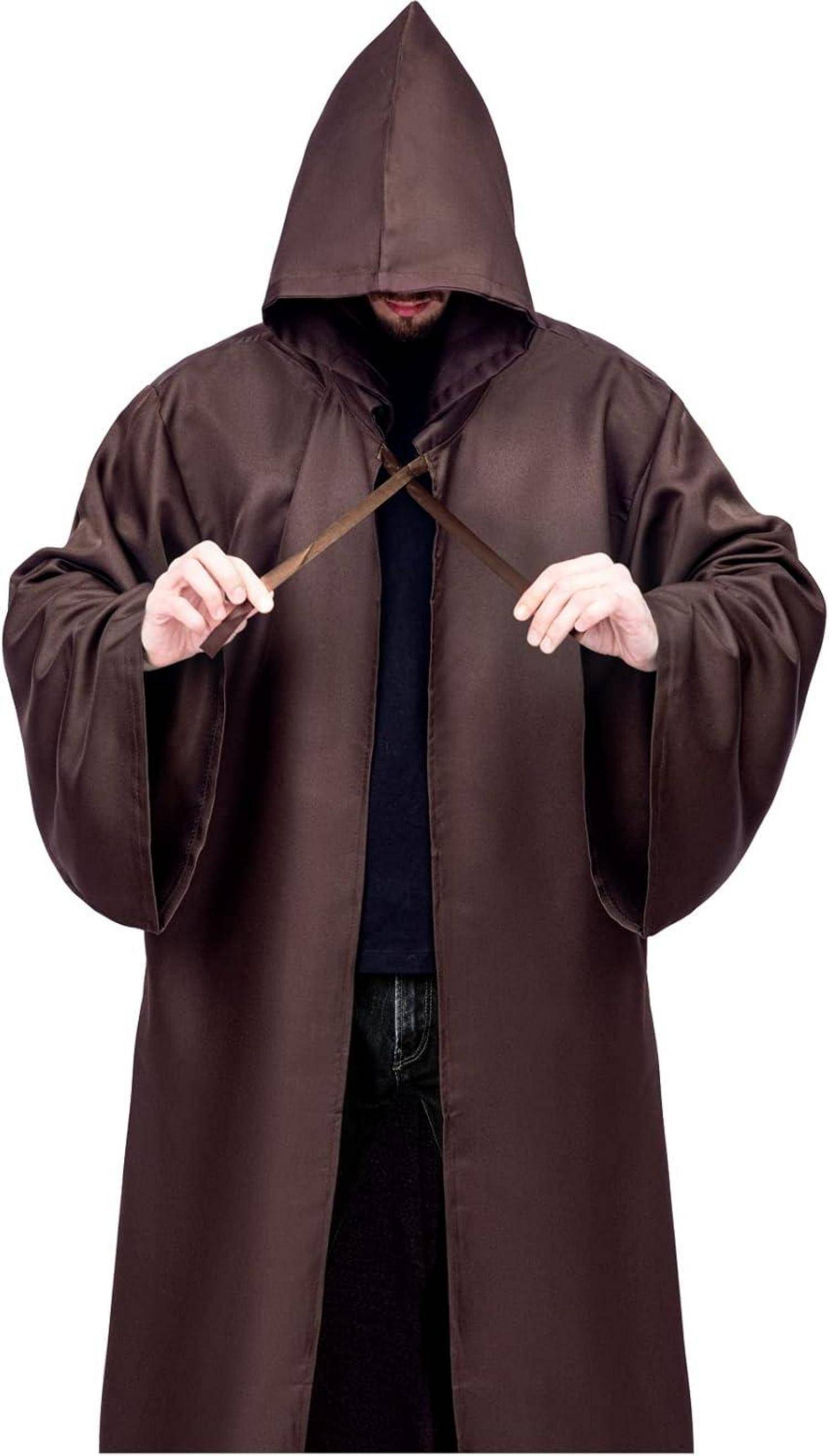Umhang mit Kapuze Erwachsene Robe Halloween Kostüm Braun L