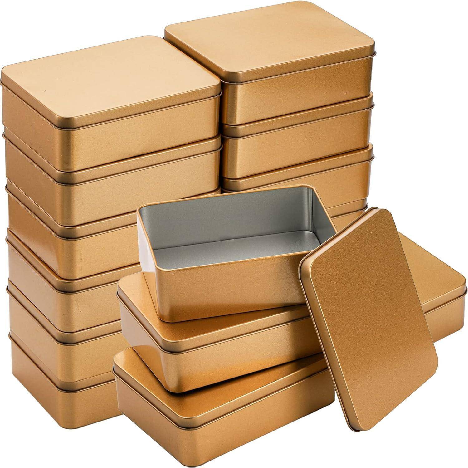 16er Set Rechteckige Blechdosen Rostfrei Gold 12x9x4cm