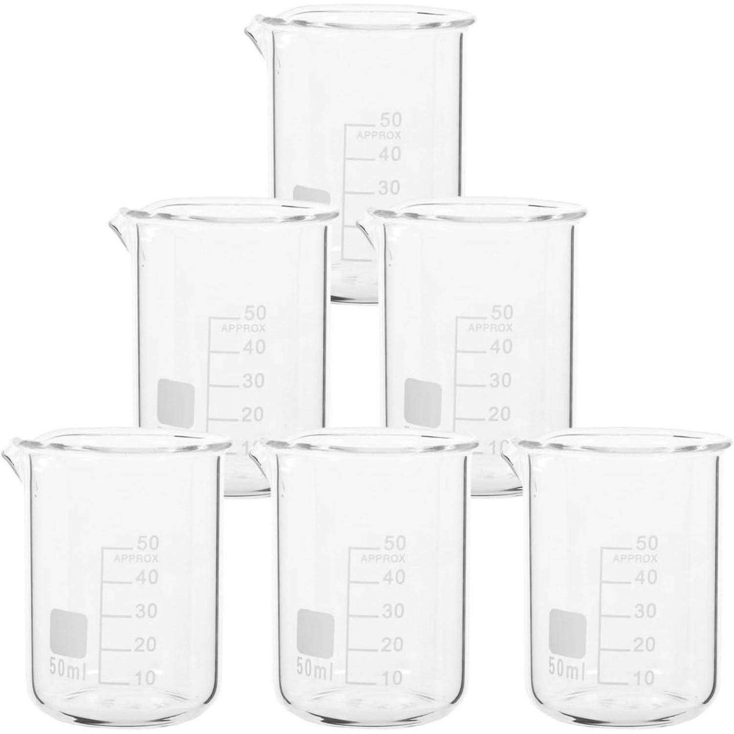 6er Set 50ml Chemie Glas Messbecher Labor Laborbedarf 6.2X4.9X4.4CM