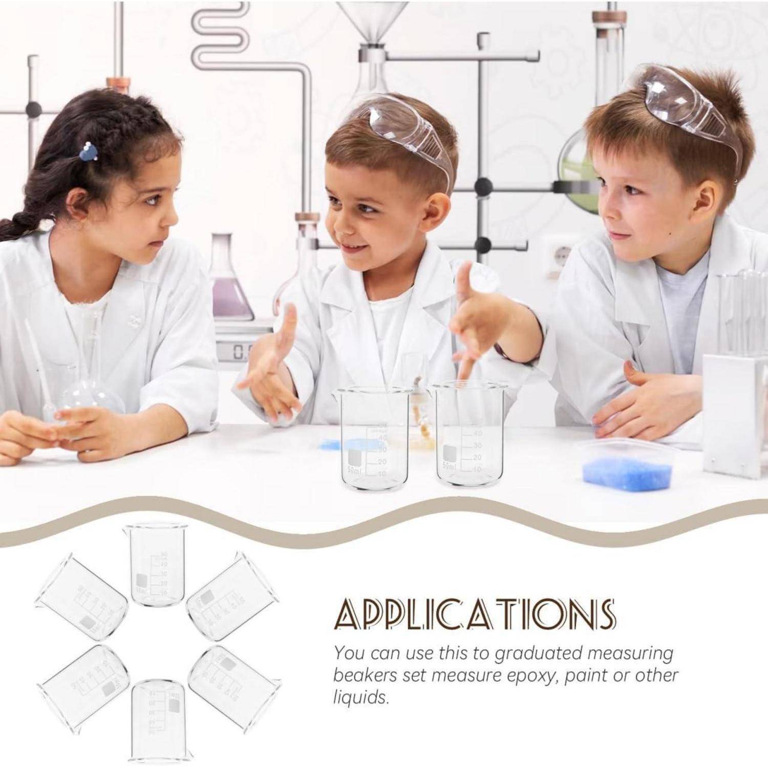 6er Set 50ml Chemie Glas Messbecher Labor Laborbedarf 6.2X4.9X4.4CM
