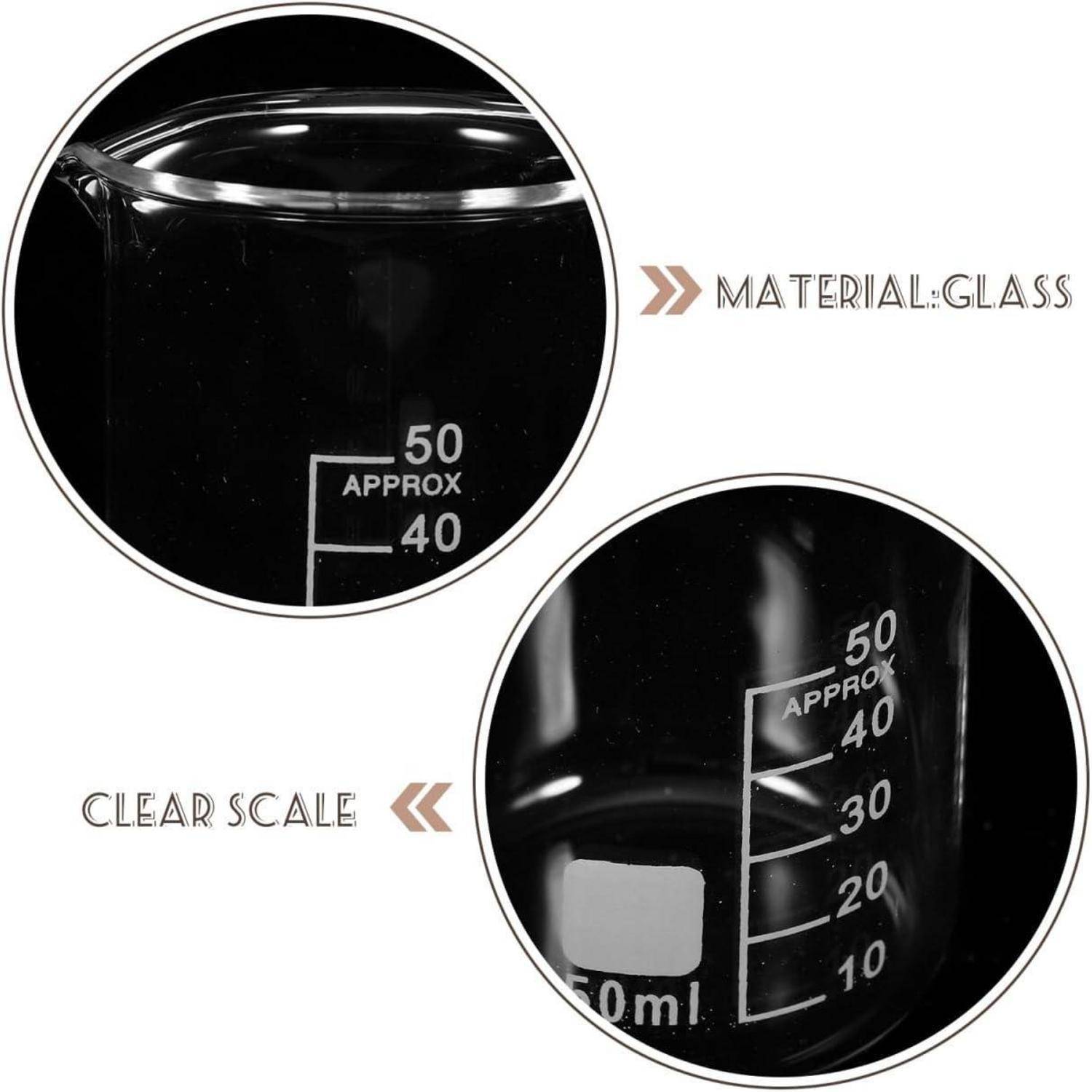 6er Set 50ml Chemie Glas Messbecher Labor Laborbedarf 6.2X4.9X4.4CM