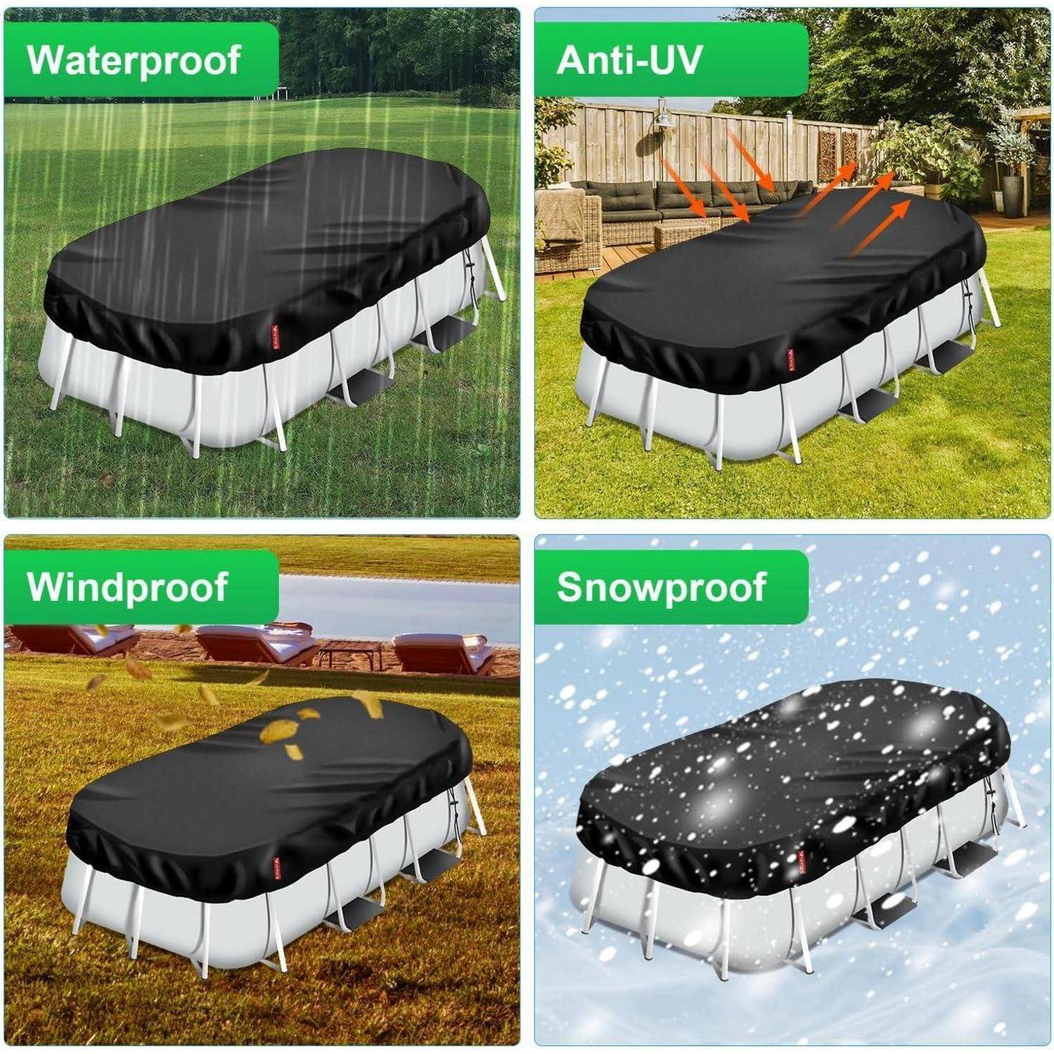 Poolabdeckung Rechteckig Uv-Schutz Kordelzug BodennäGel 305x205x20cm