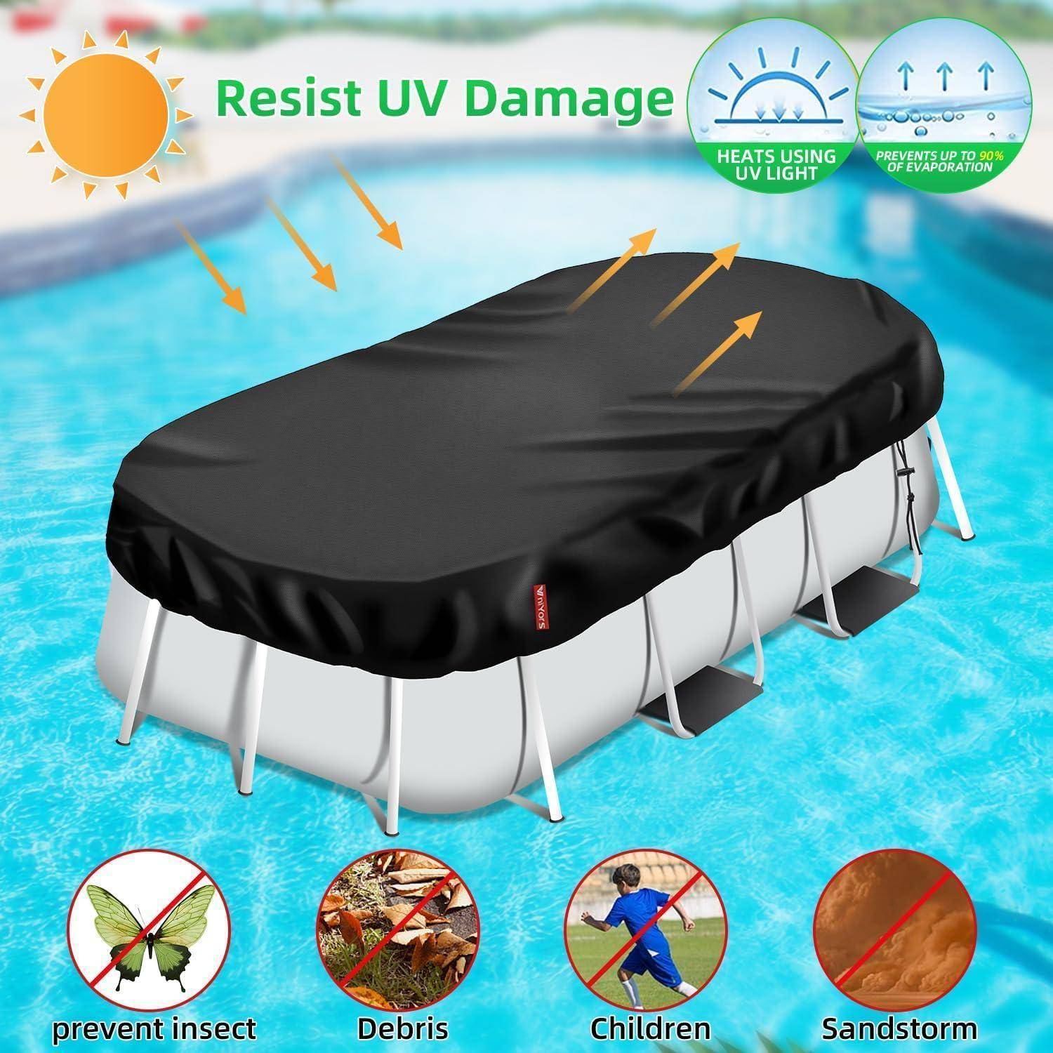 Poolabdeckung Rechteckig Uv-Schutz Kordelzug BodennäGel 305x205x20cm