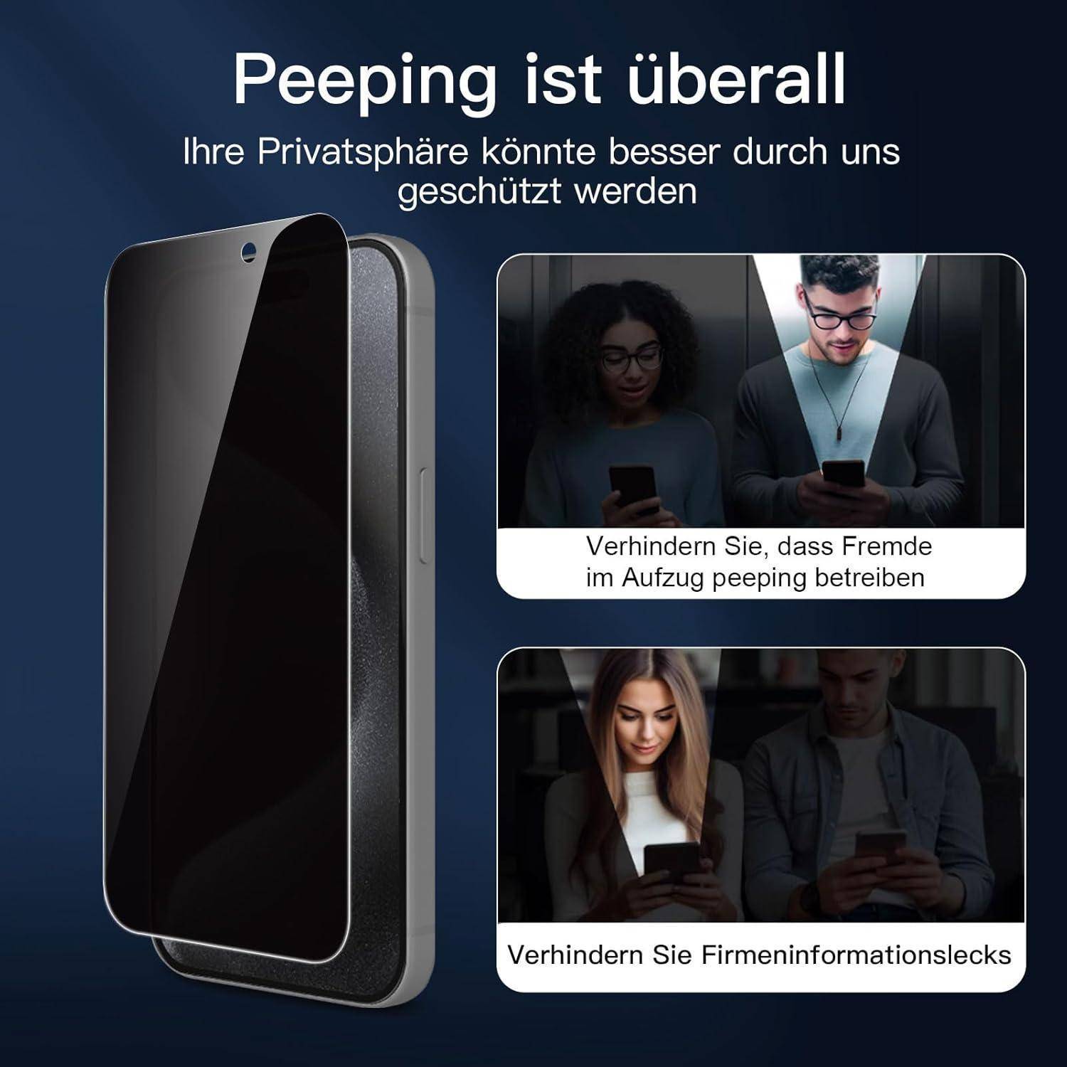 3er Set Blickschutz Panzerglas iPhone 15 Pro 6,1 Zoll