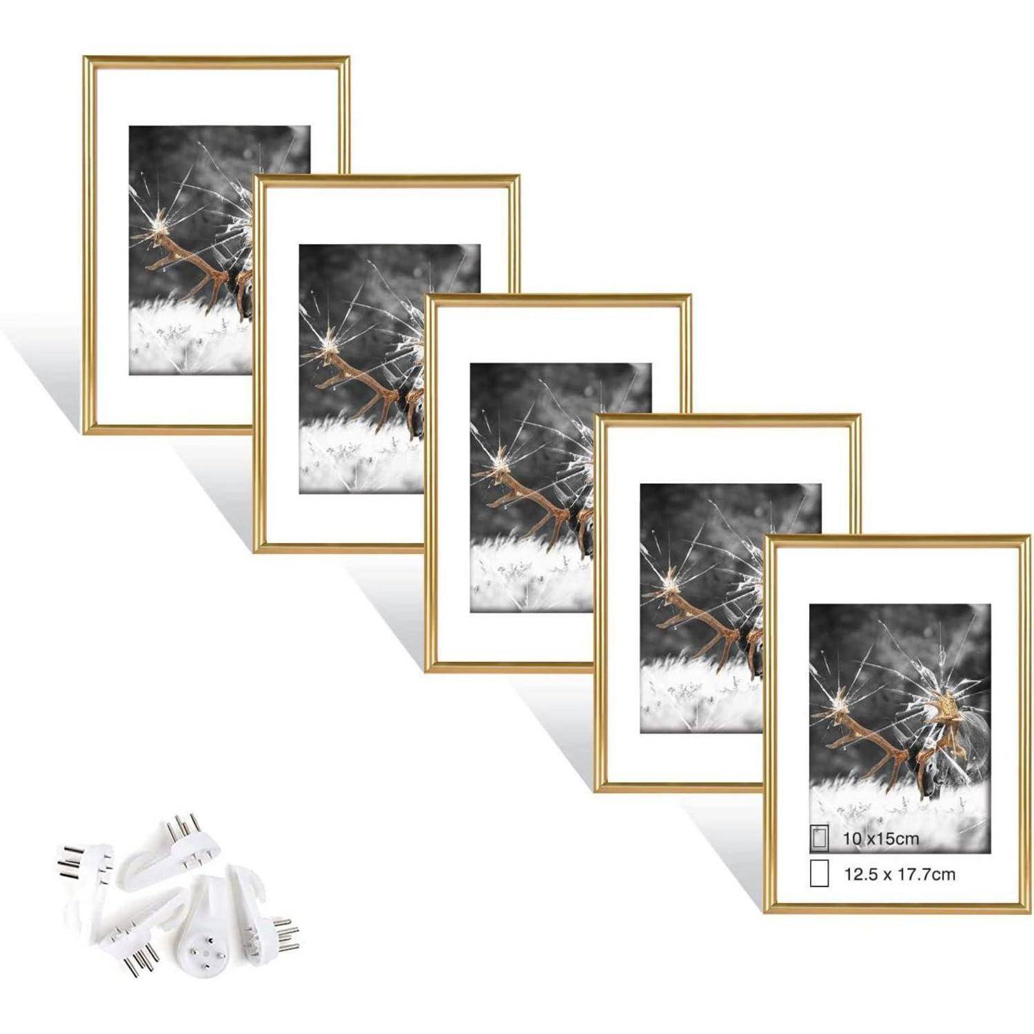 5er Set Gold Fotorahmen DIN 7'' Plexi-Glas Portraitrahmen für Fotos