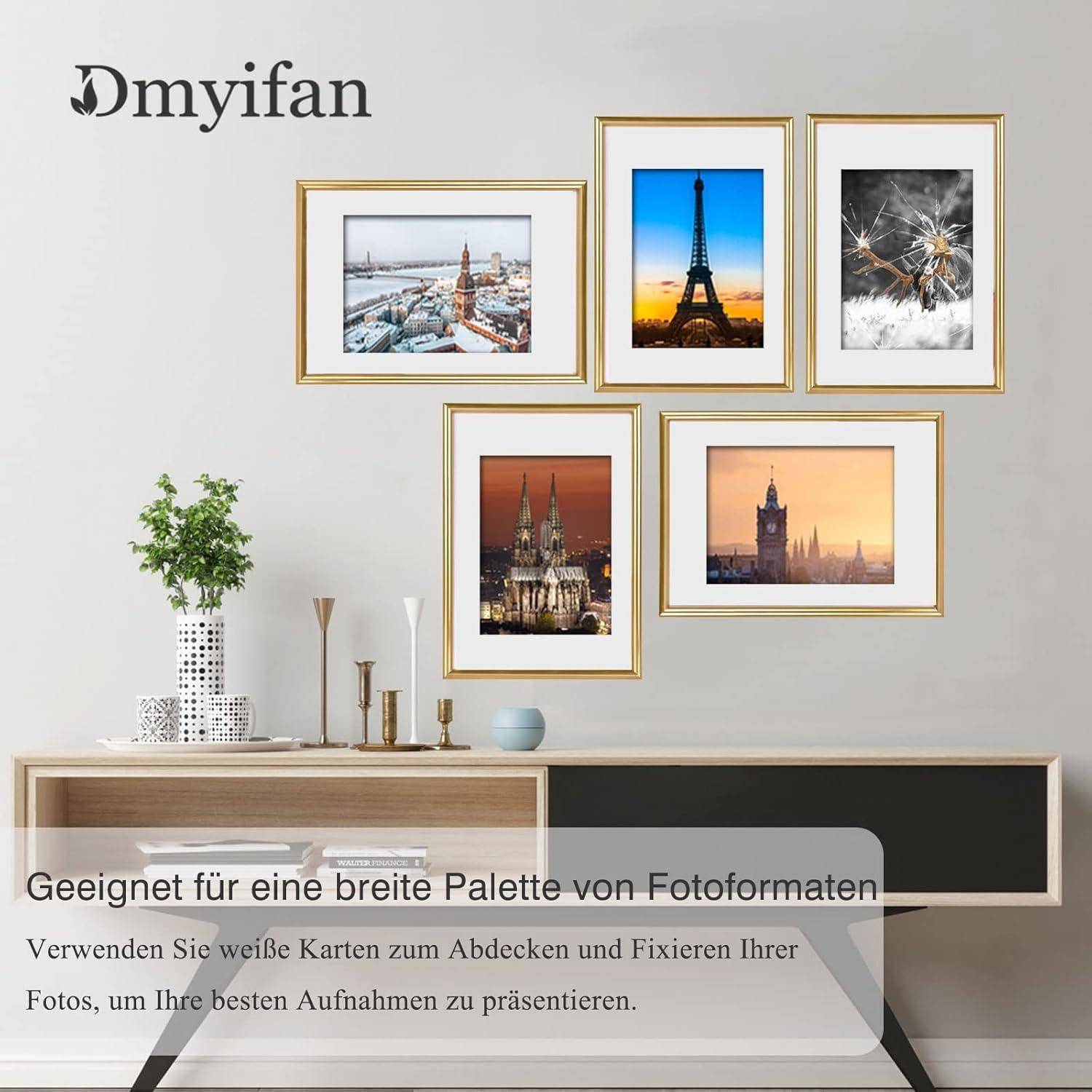 5er Set Gold Fotorahmen DIN 7'' Plexi-Glas Portraitrahmen für Fotos