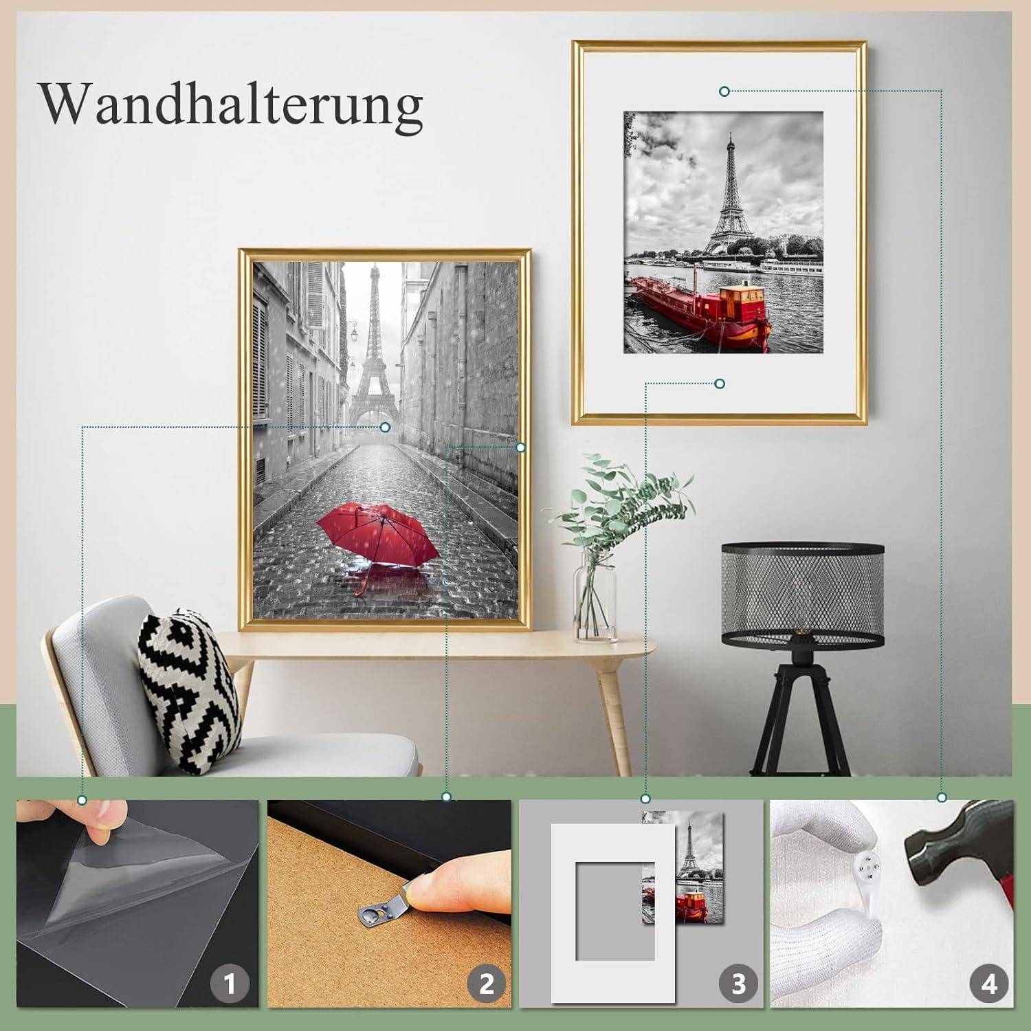 5er Set Gold Fotorahmen DIN 7'' Plexi-Glas Portraitrahmen für Fotos