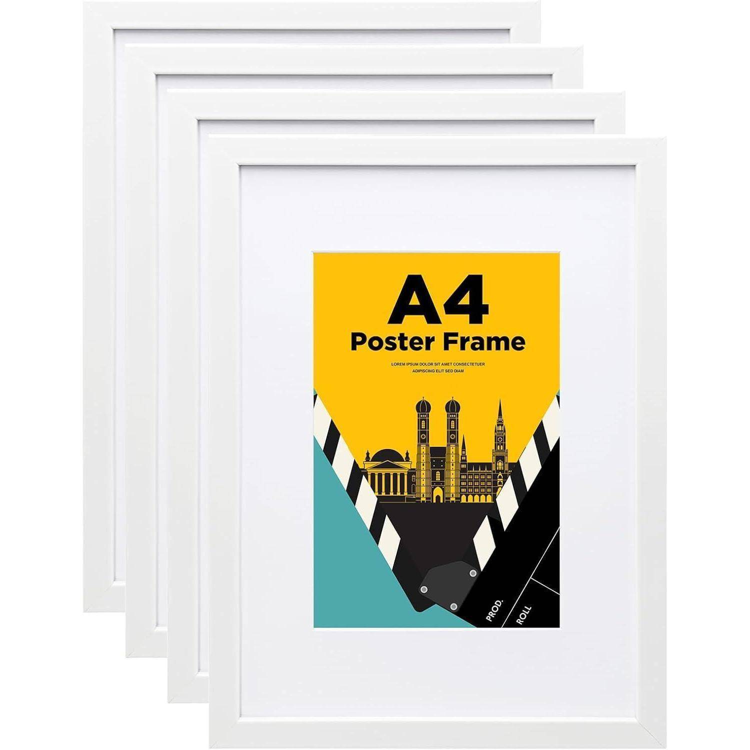 Bilderrahmen A4 Holzrahmen Acrylglas MDF 4er-Set weiß Portrait DIN A4