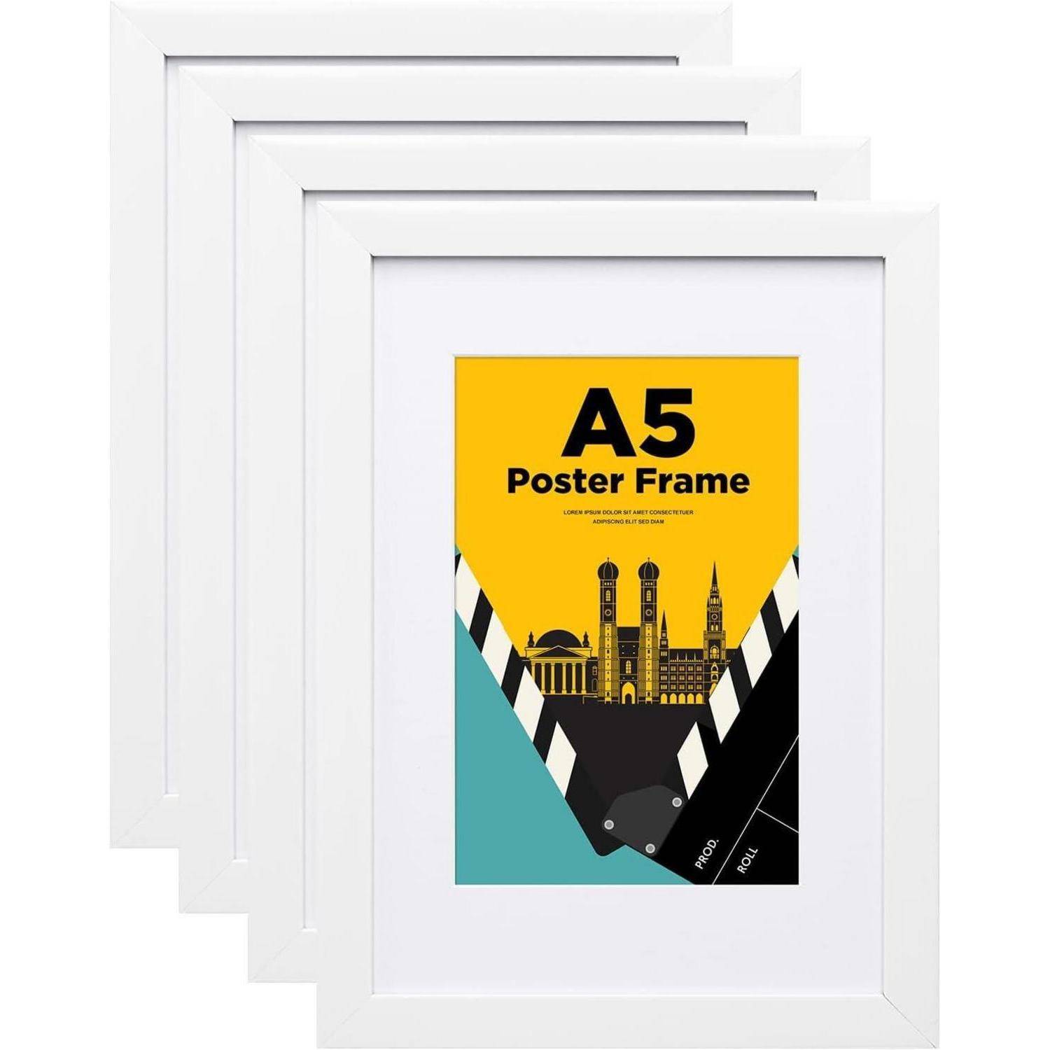 4er Set Bilderrahmen A5 weiß - Fotorahmen Acrylglas DIN A5