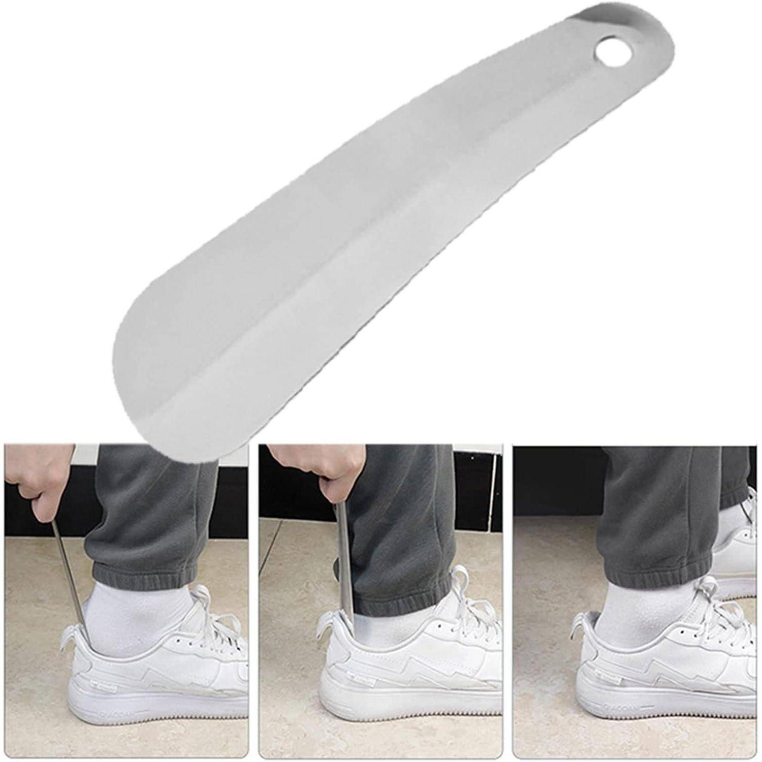 Edelstahl Schuhlöffel 16cm Shoe Horn Aufhängeloch Ergonomisch Silber