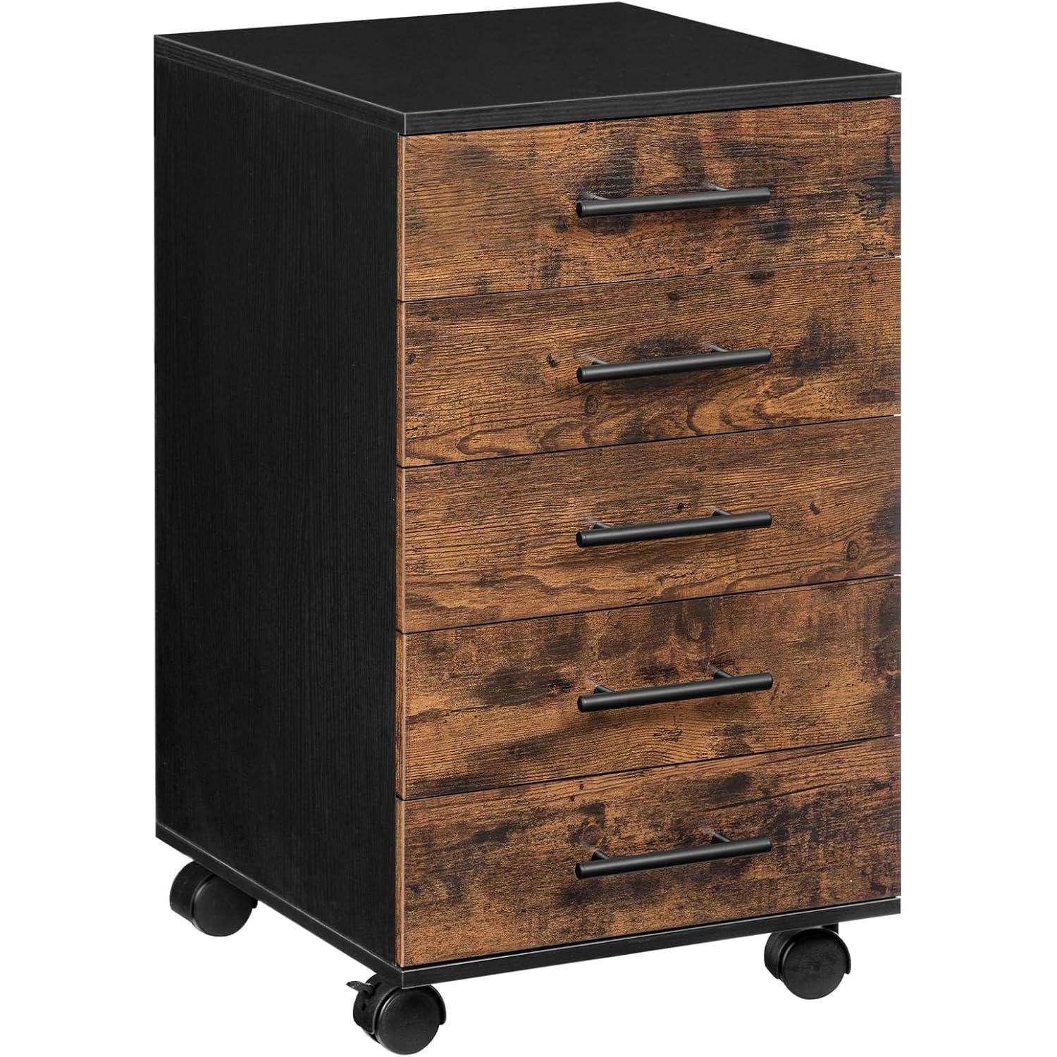 Aktenschrank Rollcontainer 5 Schubladen Holz Büroschrank Dunkelbraun