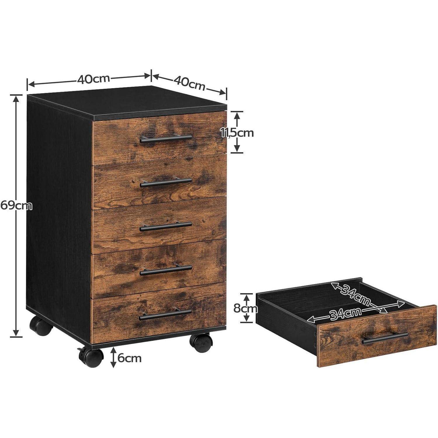 Aktenschrank Rollcontainer 5 Schubladen Holz Büroschrank Dunkelbraun