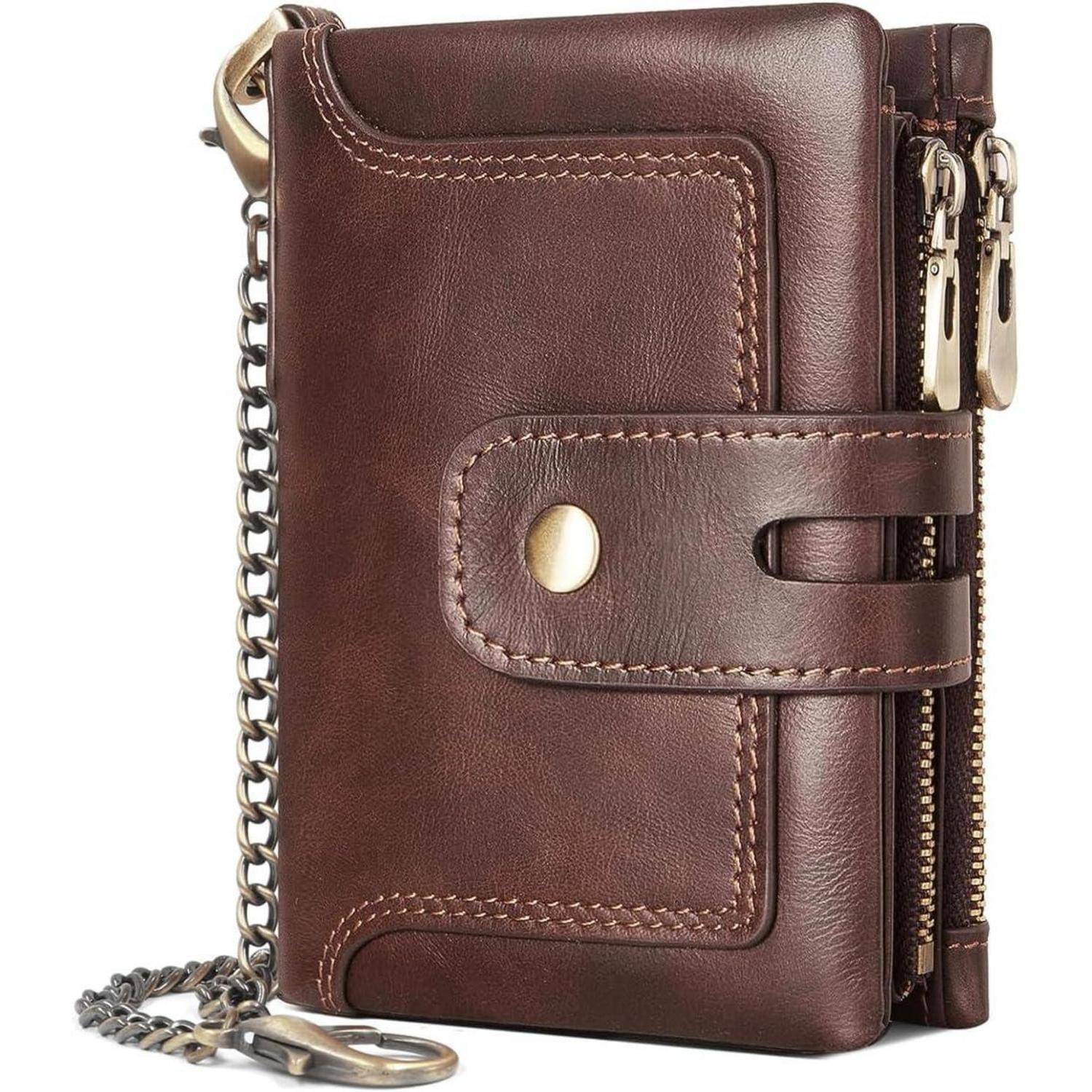 Leder Geldbörse Herren RFID Schutz Kette Echtleder Slim Portmonee 15