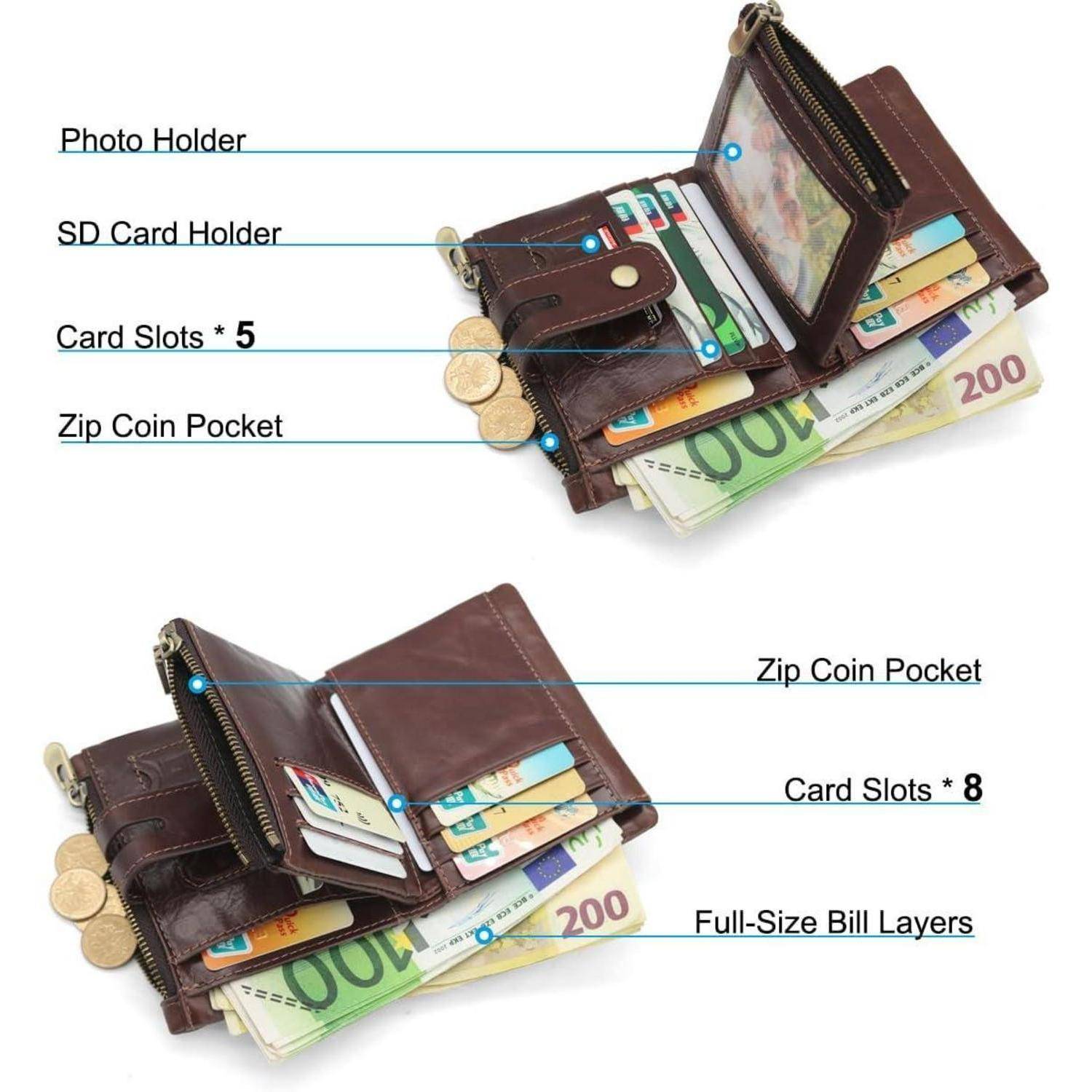 Leder Geldbörse Herren RFID Schutz Kette Echtleder Slim Portmonee 15