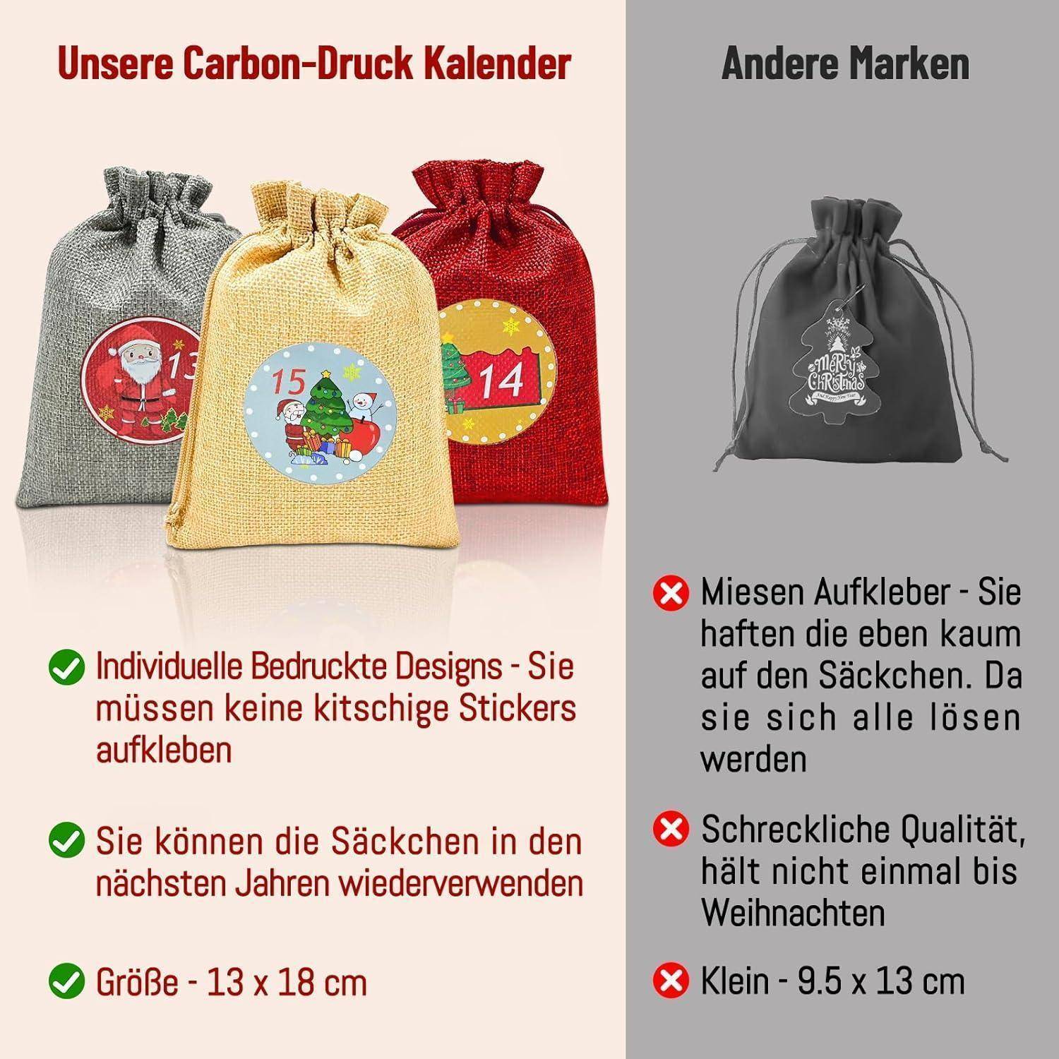 Adventskalender zum Befüllen 24 Weihnachtskalender 18x13cm - 24
