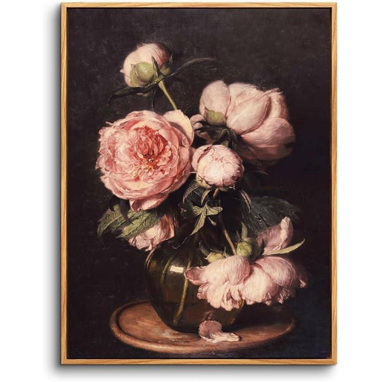 Leinwandbilder Vintage Rosa Pfingstrose Landschaft 20x25 cm Holzrahmen