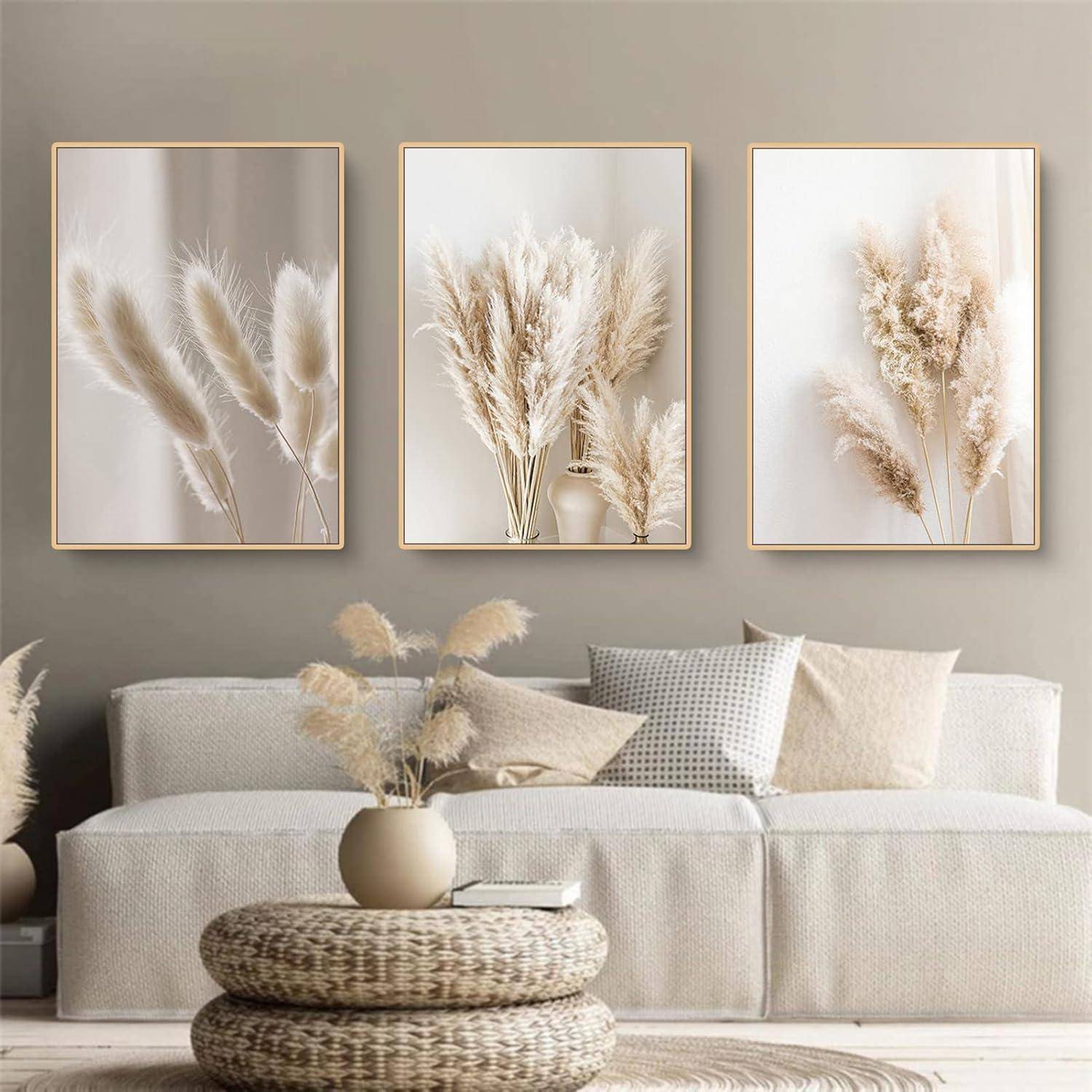 3er Poster Set Boho Pampasgras Natur Leinwandbilder Wohnzimmer Deko