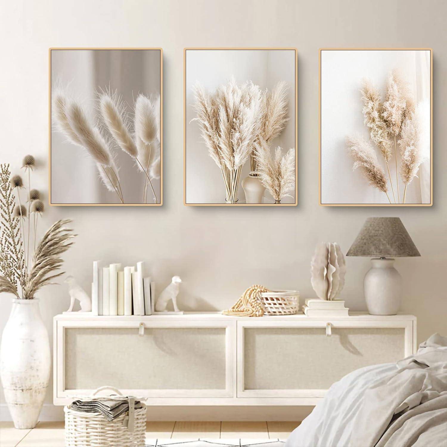 3er Poster Set Boho Pampasgras Natur Leinwandbilder Wohnzimmer Deko