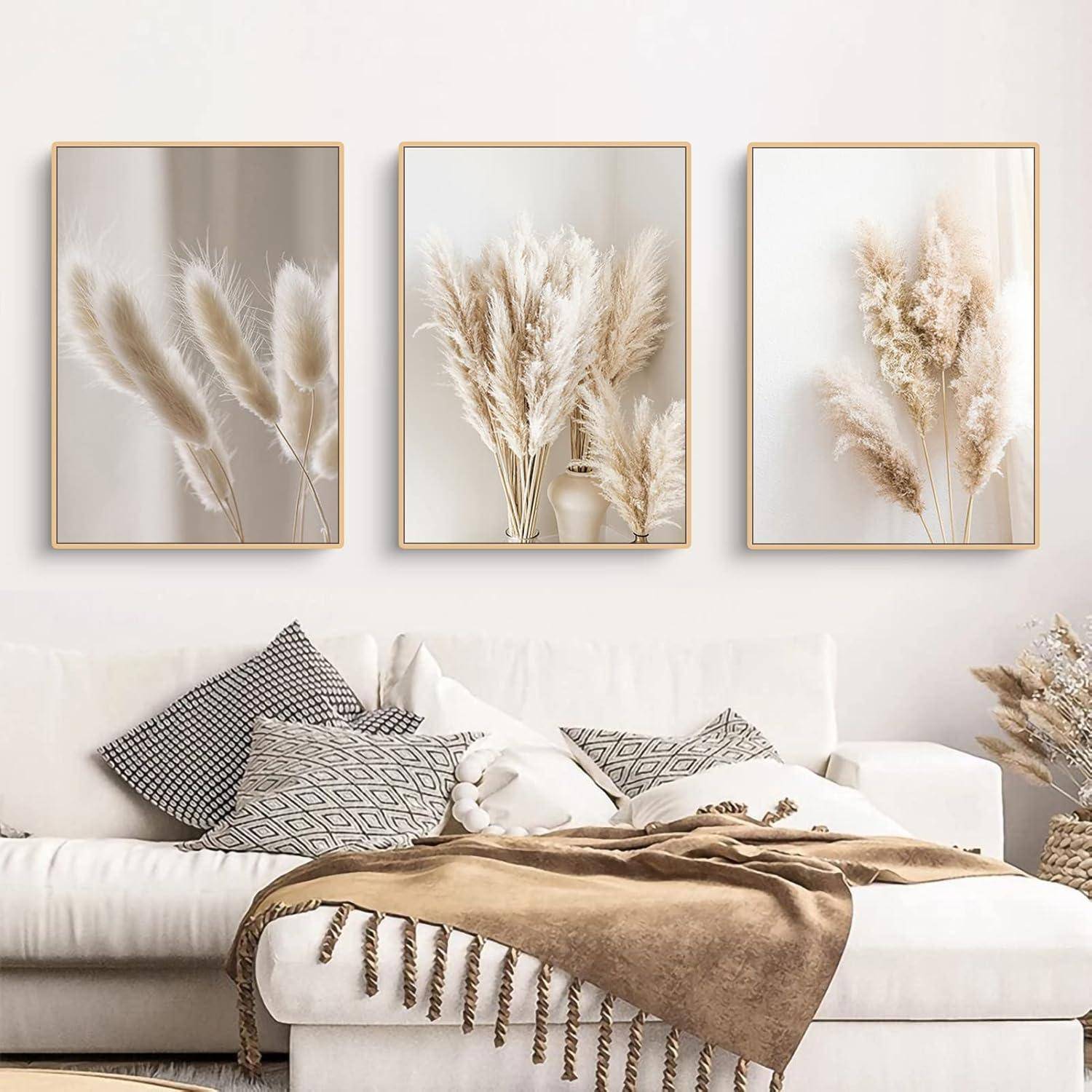 3er Poster Set Boho Pampasgras Natur Leinwandbilder Wohnzimmer Deko