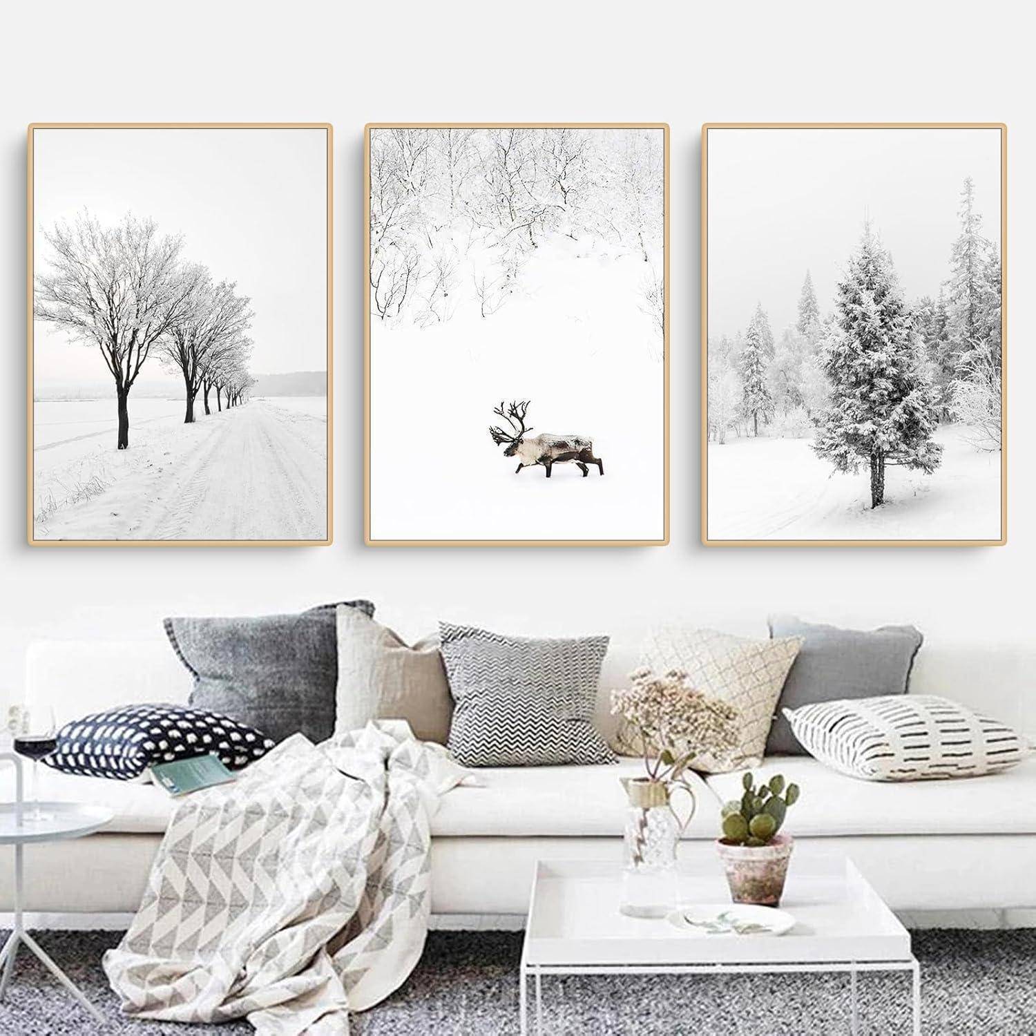 Poster Winter Wohnzimmer 3er Tanne Elch Kunstdruck 21 x 30 cm
