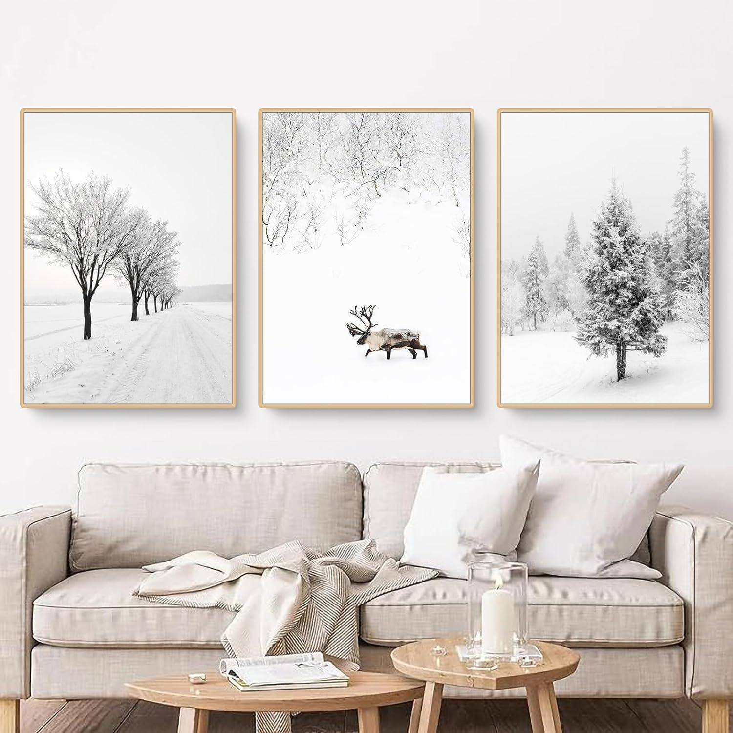Poster Winter Wohnzimmer 3er Tanne Elch Kunstdruck 21 x 30 cm