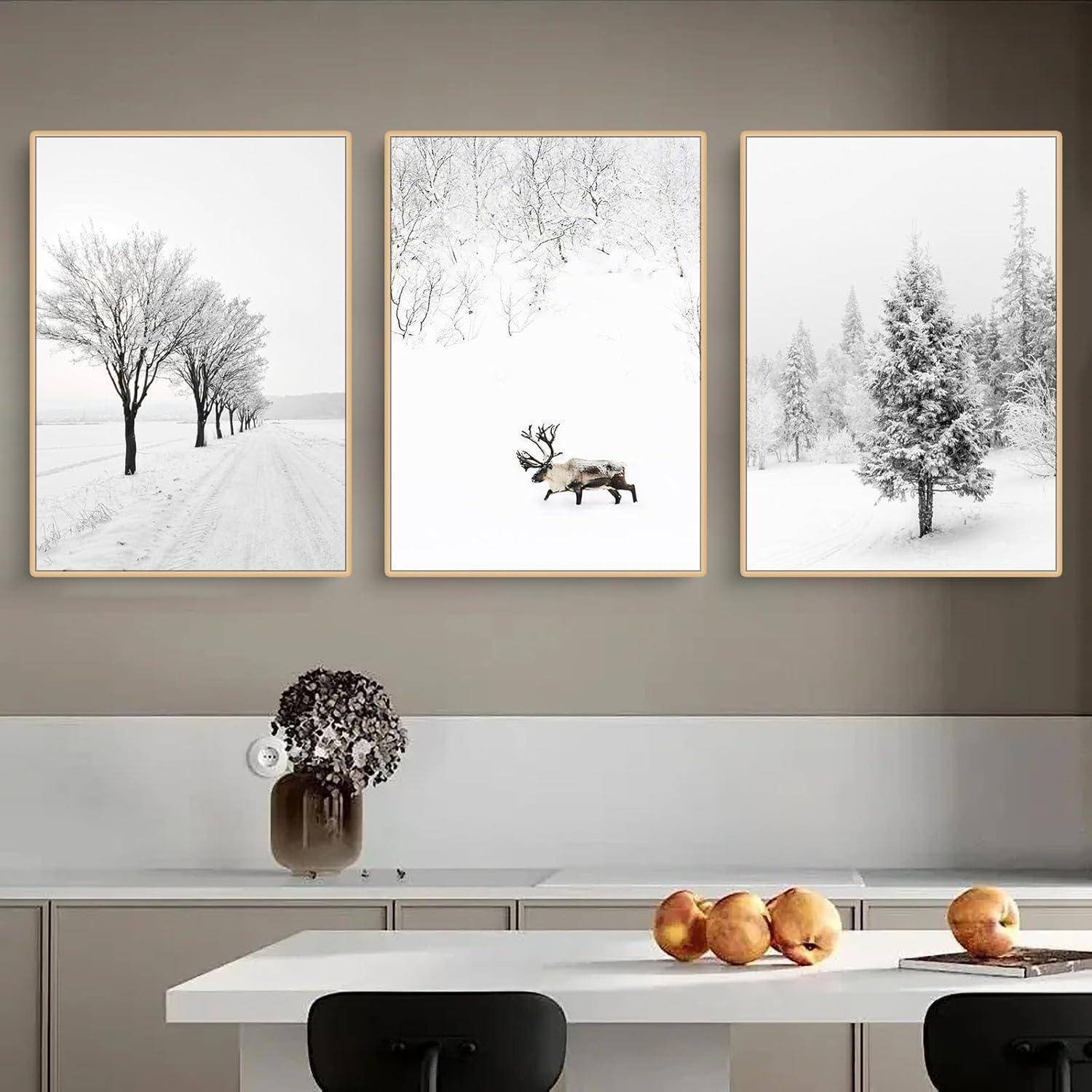 Poster Winter Wohnzimmer 3er Tanne Elch Kunstdruck 21 x 30 cm