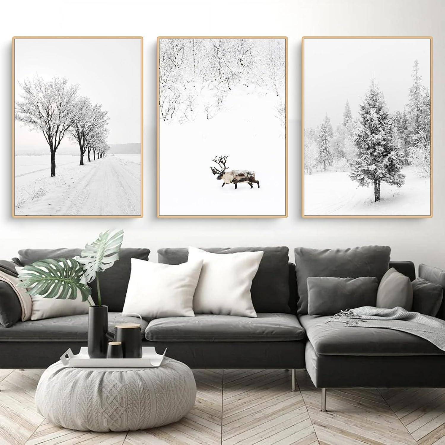 Poster Winter Wohnzimmer 3er Tanne Elch Kunstdruck 21 x 30 cm