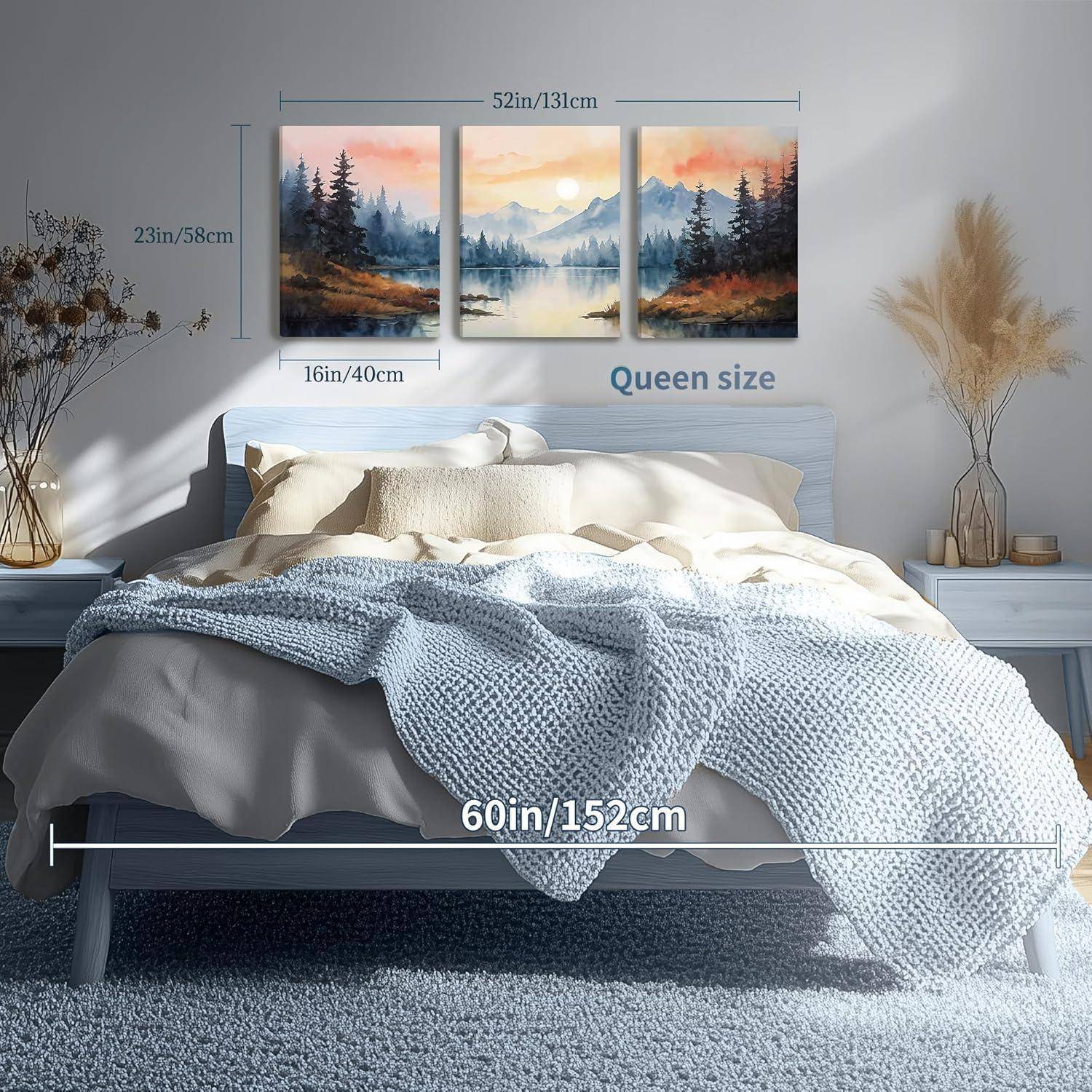 Aquarell Wald Leinwand Bilder Set Sonnenuntergang See Schlafzimmer