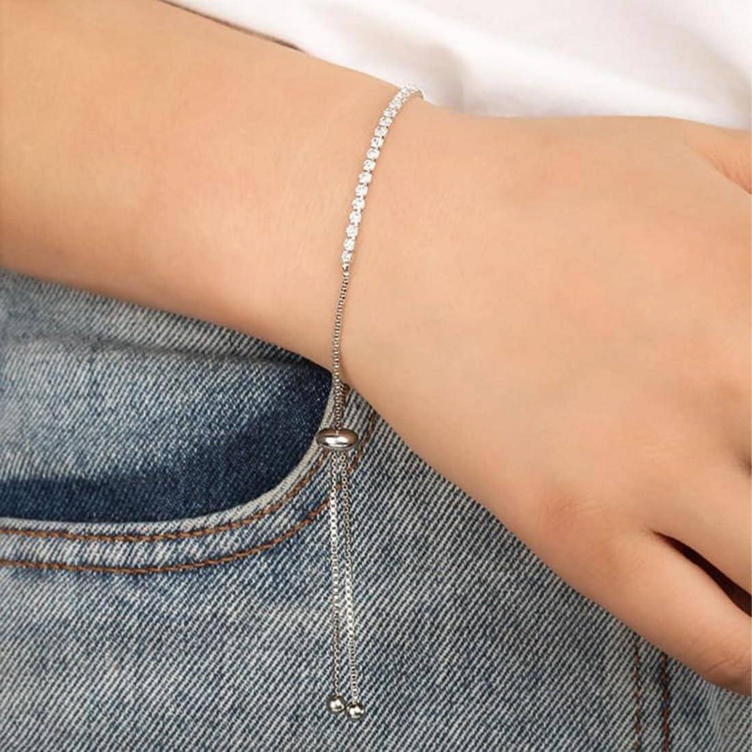 Silber Damen Armband Zirkonia Kristall Tennisarmband 925 Geschenk Box