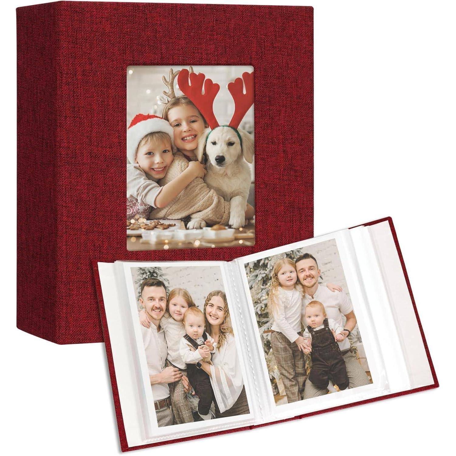 Fotoalbum Klein 10x15 Fotos 2er Pack Leinen Cover Frontfenster Rot