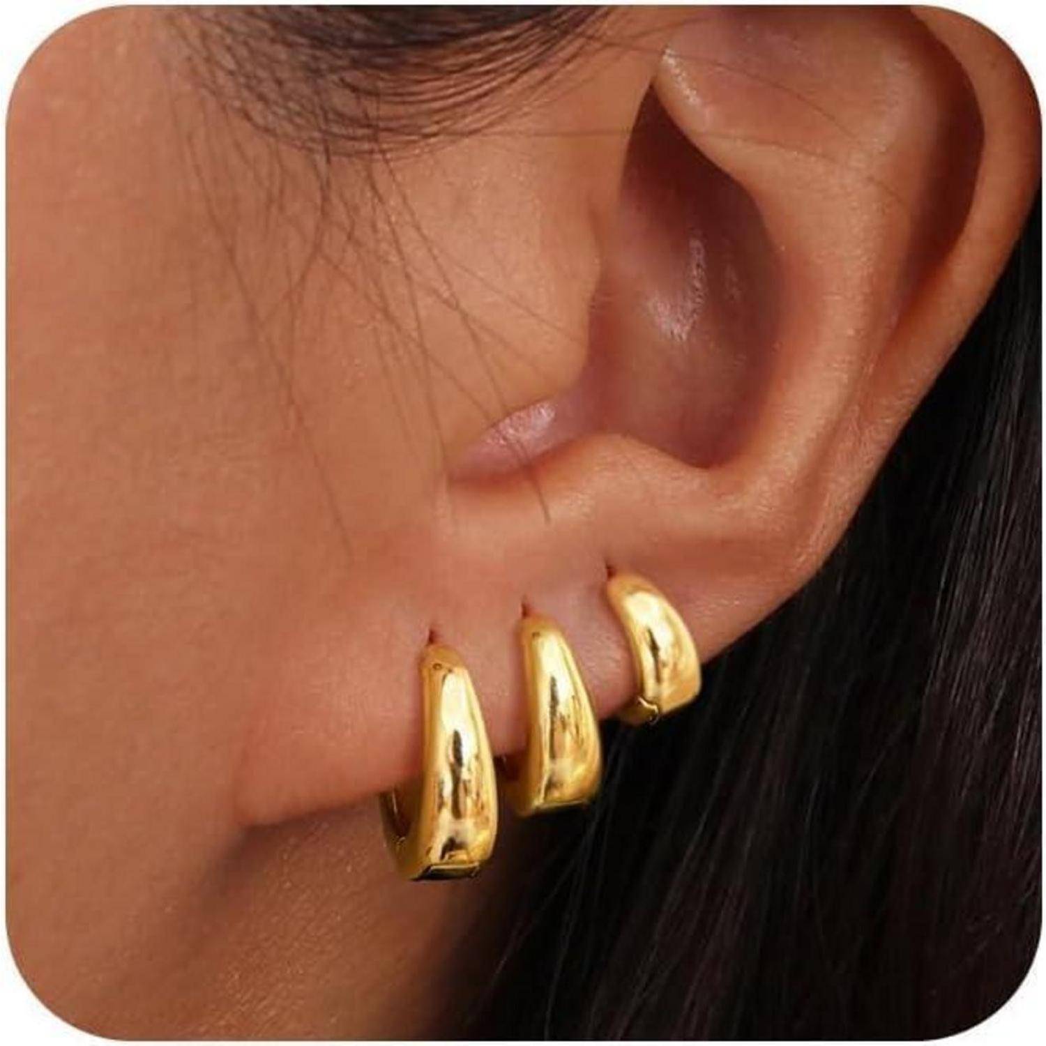 3 Paar Creolen Silber 925 Gold Damen Ohrringe Set 14K Vergoldet Mini