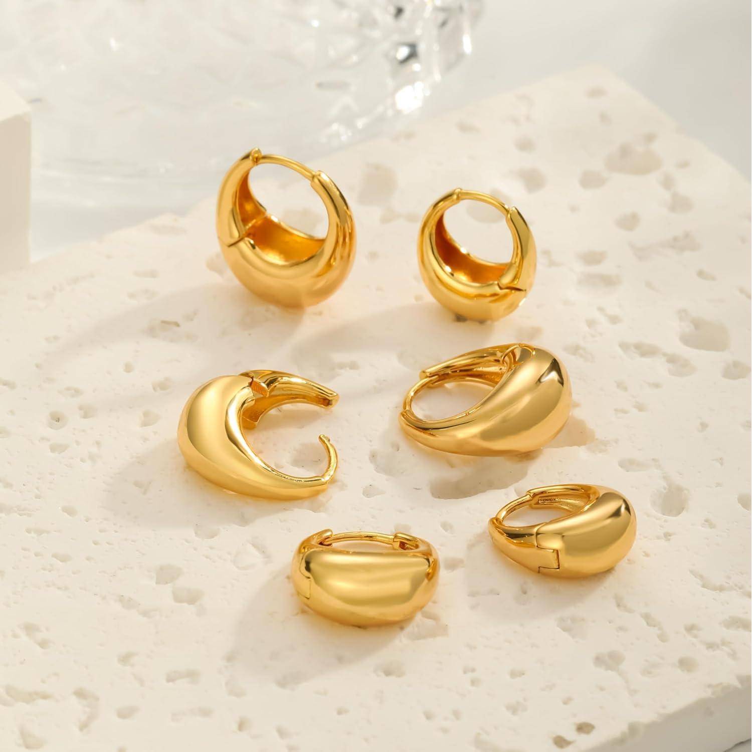 3 Paar Creolen Silber 925 Gold Damen Ohrringe Set 14K Vergoldet Mini