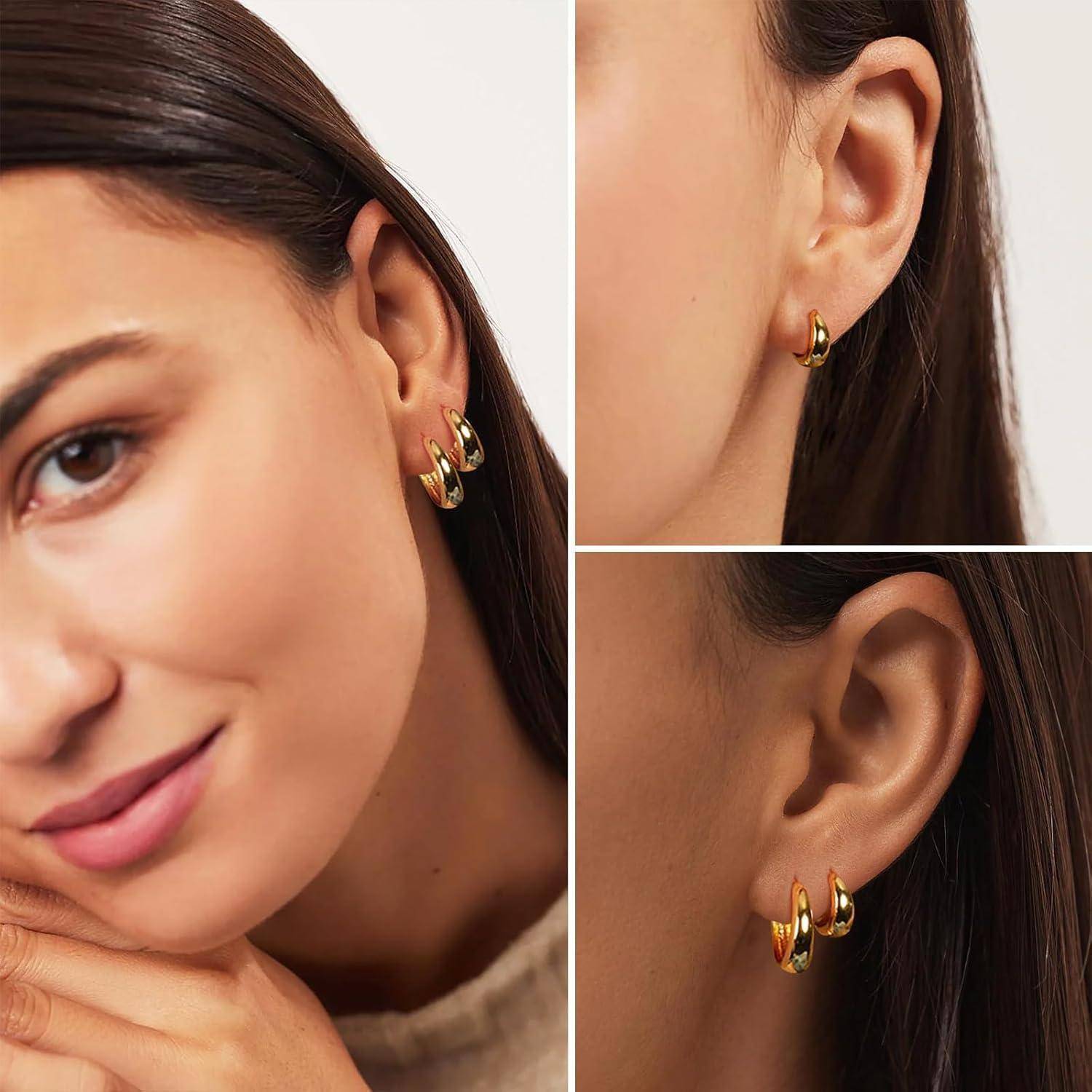 3 Paar Creolen Silber 925 Gold Damen Ohrringe Set 14K Vergoldet Mini