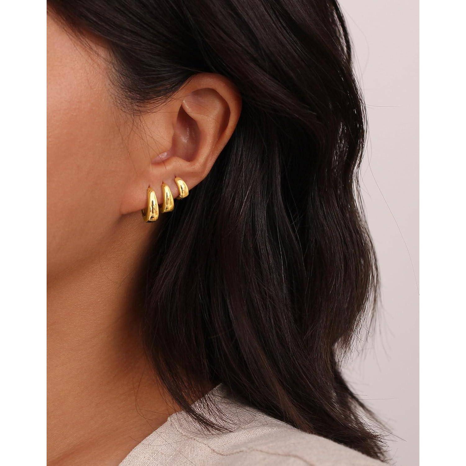 3 Paar Creolen Silber 925 Gold Damen Ohrringe Set 14K Vergoldet Mini