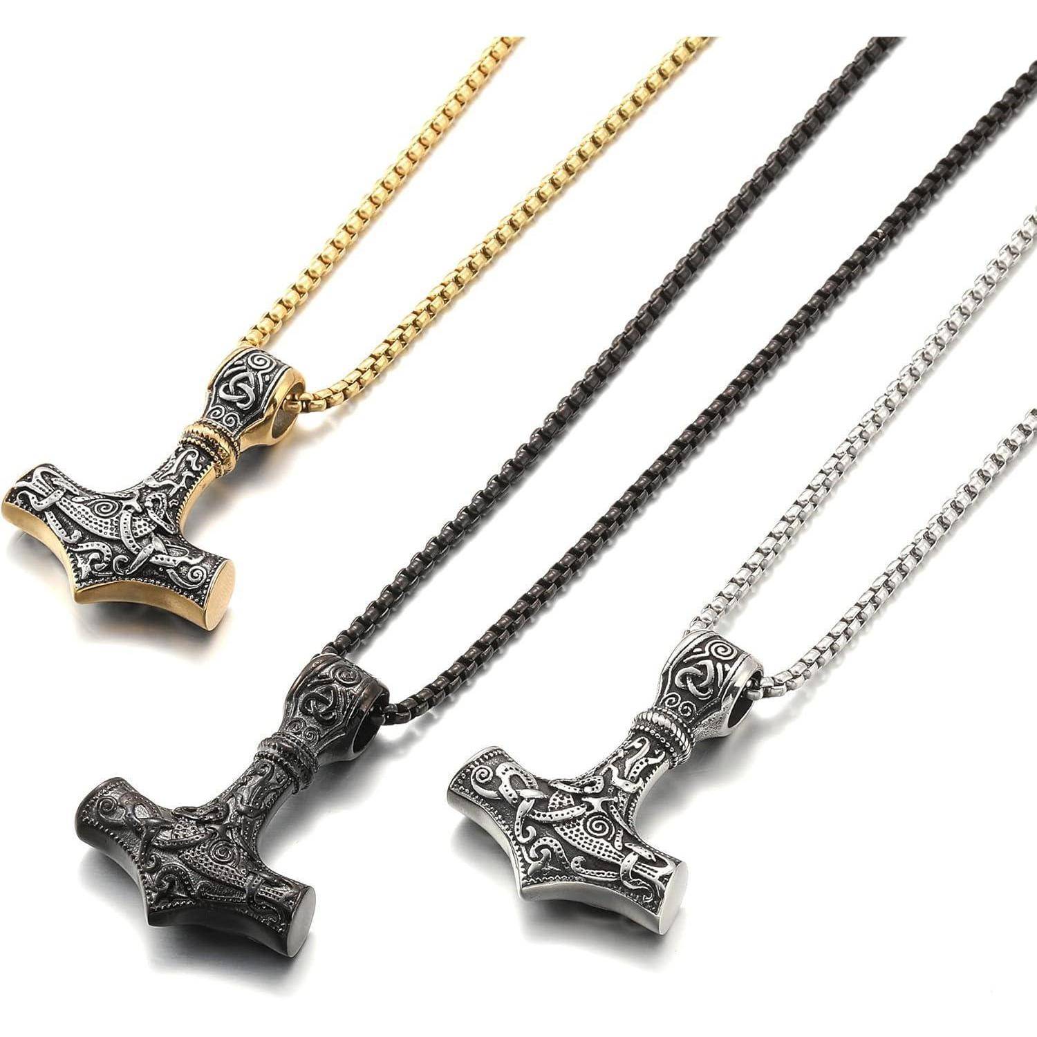 Wikinger Thors Hammer Halskette Edelstahl Viking Runen Schmuck Herren